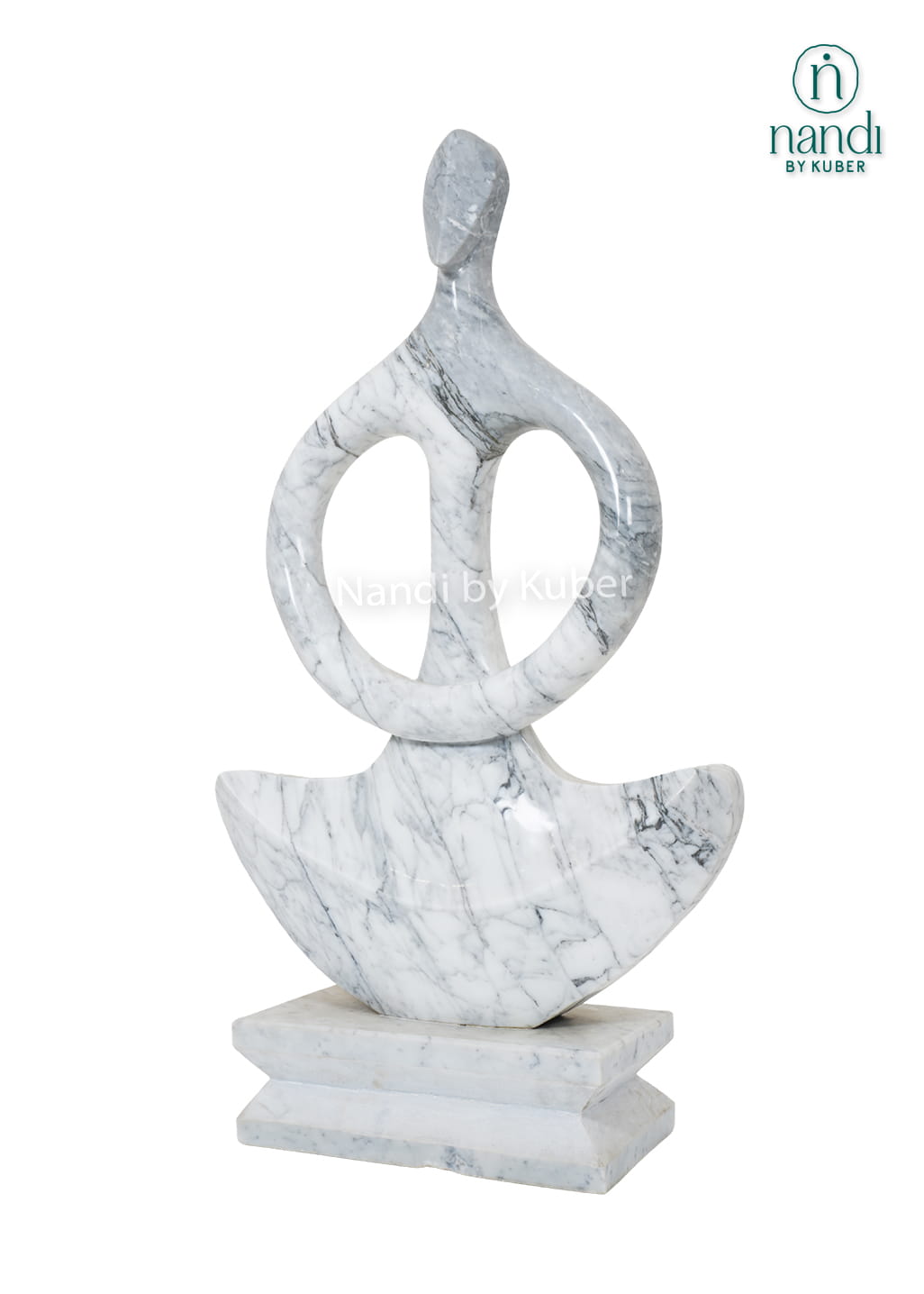 Contemporary white marble meditation sculpture featuring an abstract seated figure and handcrafted craftsmanship for luxury home décor.