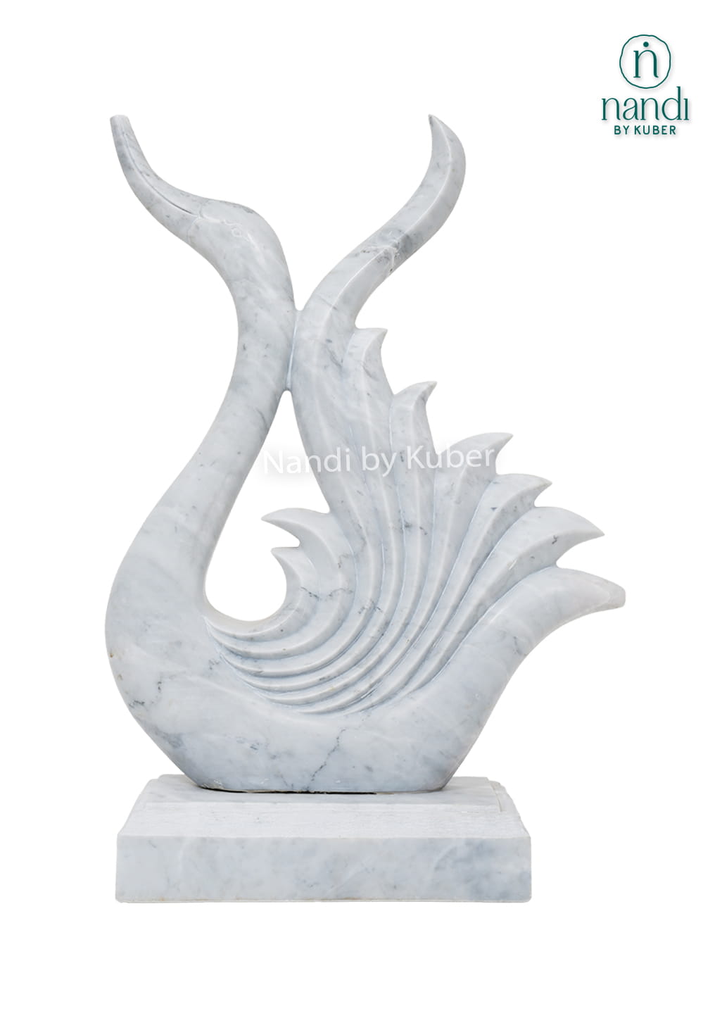 Premium handcrafted marble swan statue with flowing artistic curves, polished finish, and marble pedestal.