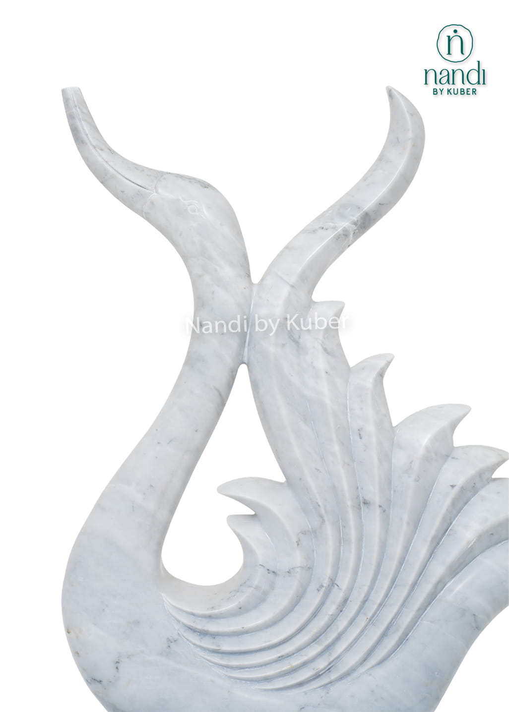 Premium handcrafted marble swan statue with flowing artistic curves, polished finish, and marble pedestal.