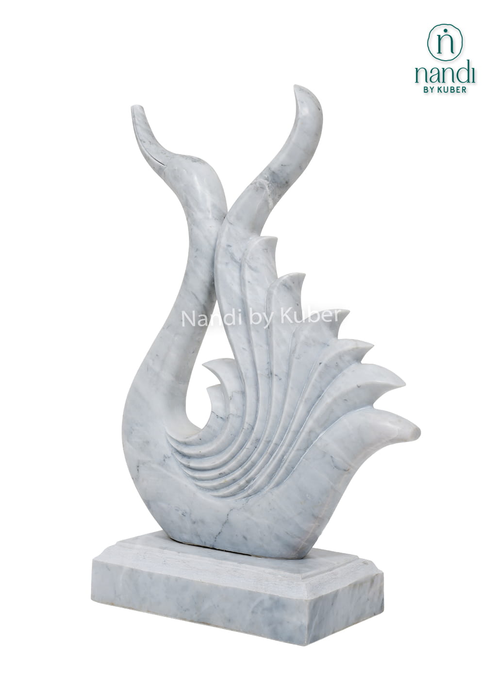 Premium handcrafted marble swan statue with flowing artistic curves, polished finish, and marble pedestal.