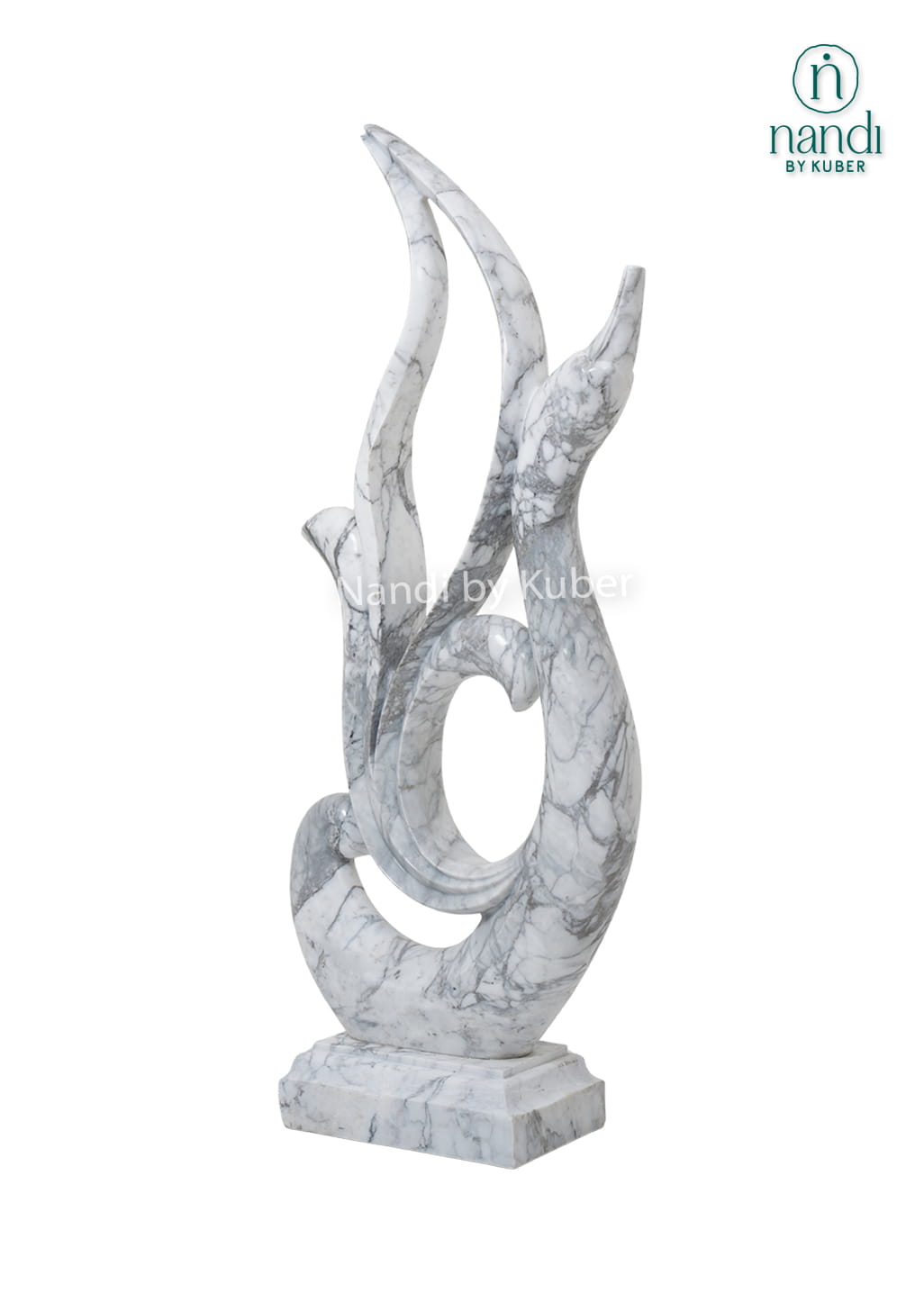 Decorative white marble tail swan figurine featuring a contemporary abstract design and handcrafted detailing for luxury home décor.