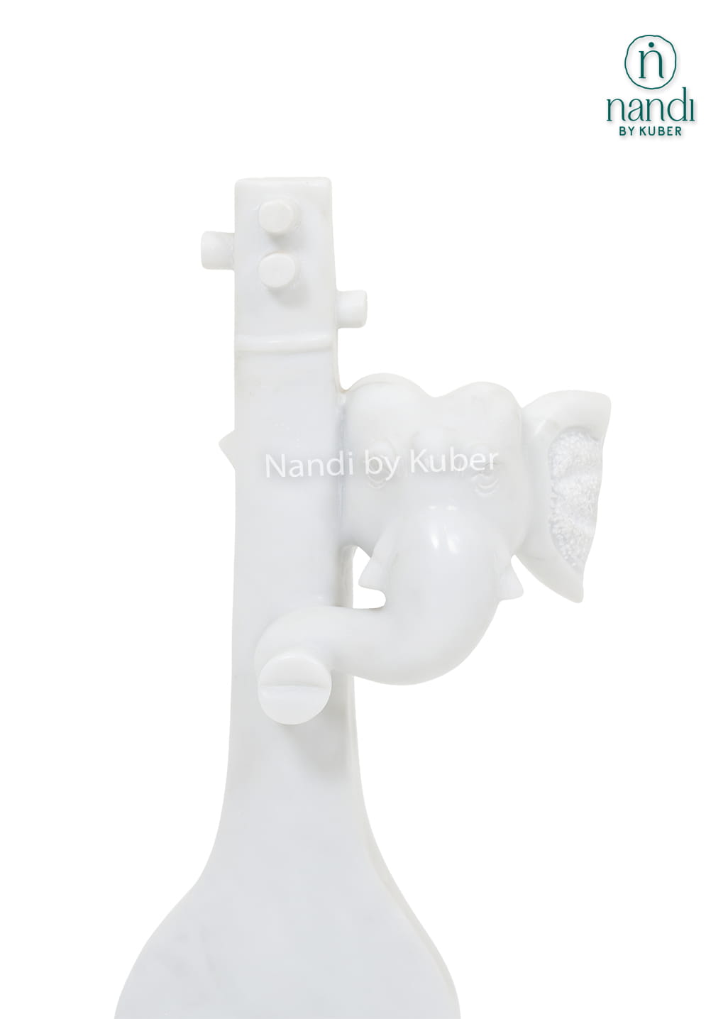 Modern white marble Veena Ganesha statue featuring an abstract musical design and handcrafted detailing for luxury home décor.