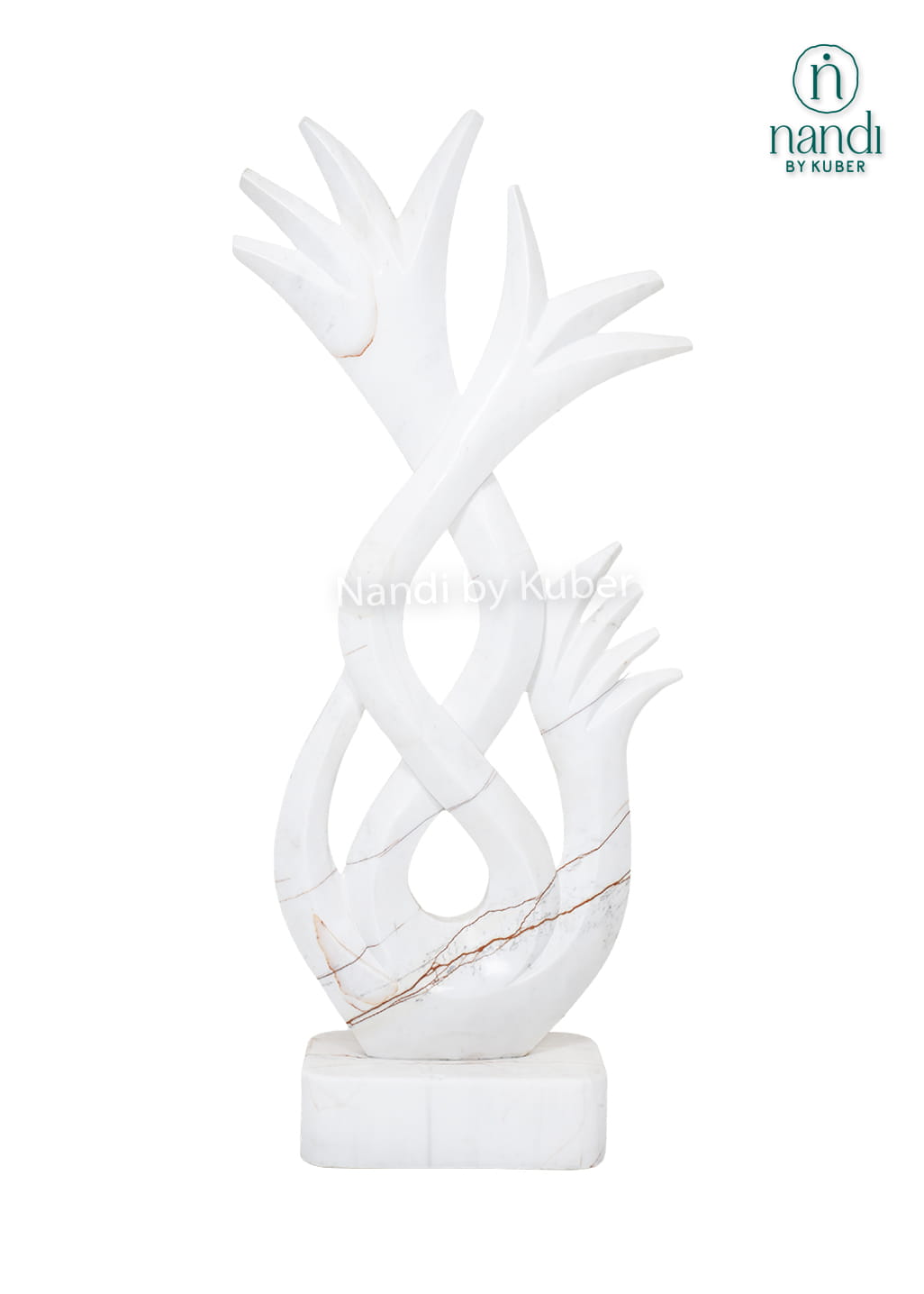 Contemporary white marble flame sculpture featuring an abstract artistic design and handcrafted craftsmanship for luxury home décor.