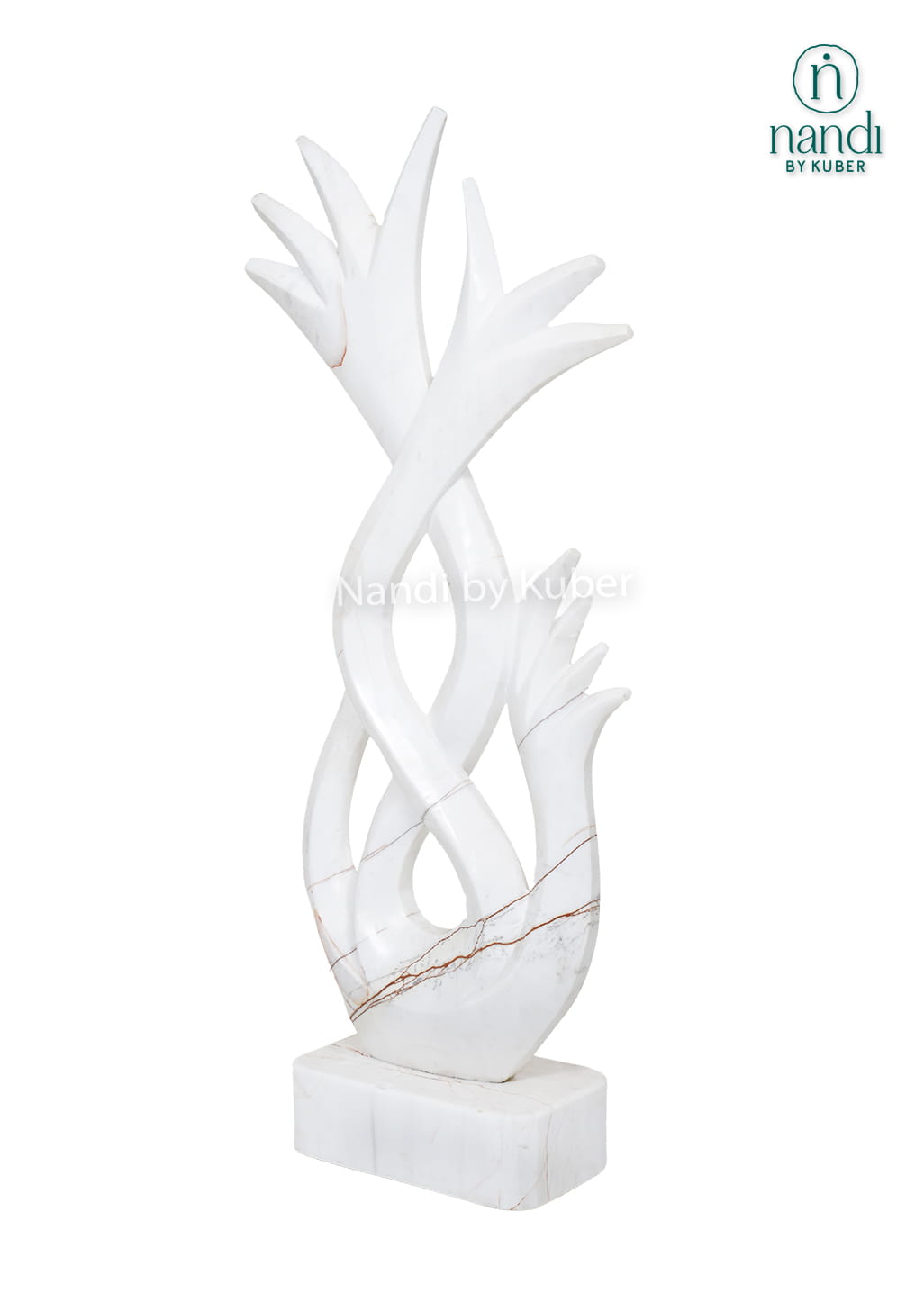 Contemporary white marble flame sculpture featuring an abstract artistic design and handcrafted craftsmanship for luxury home décor.