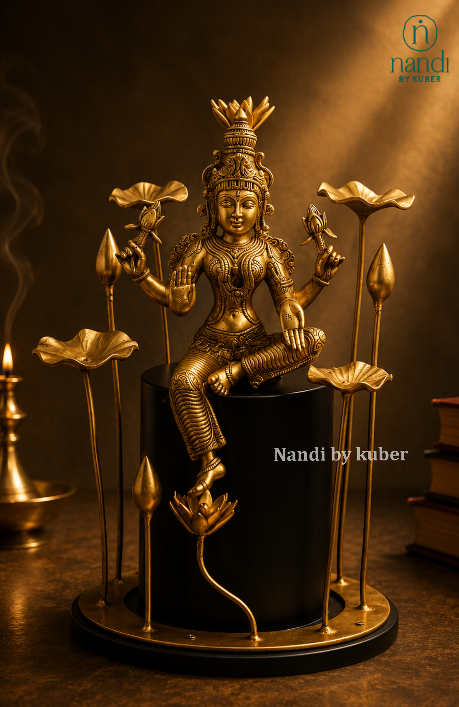 Brass Laxmi With Flower Base