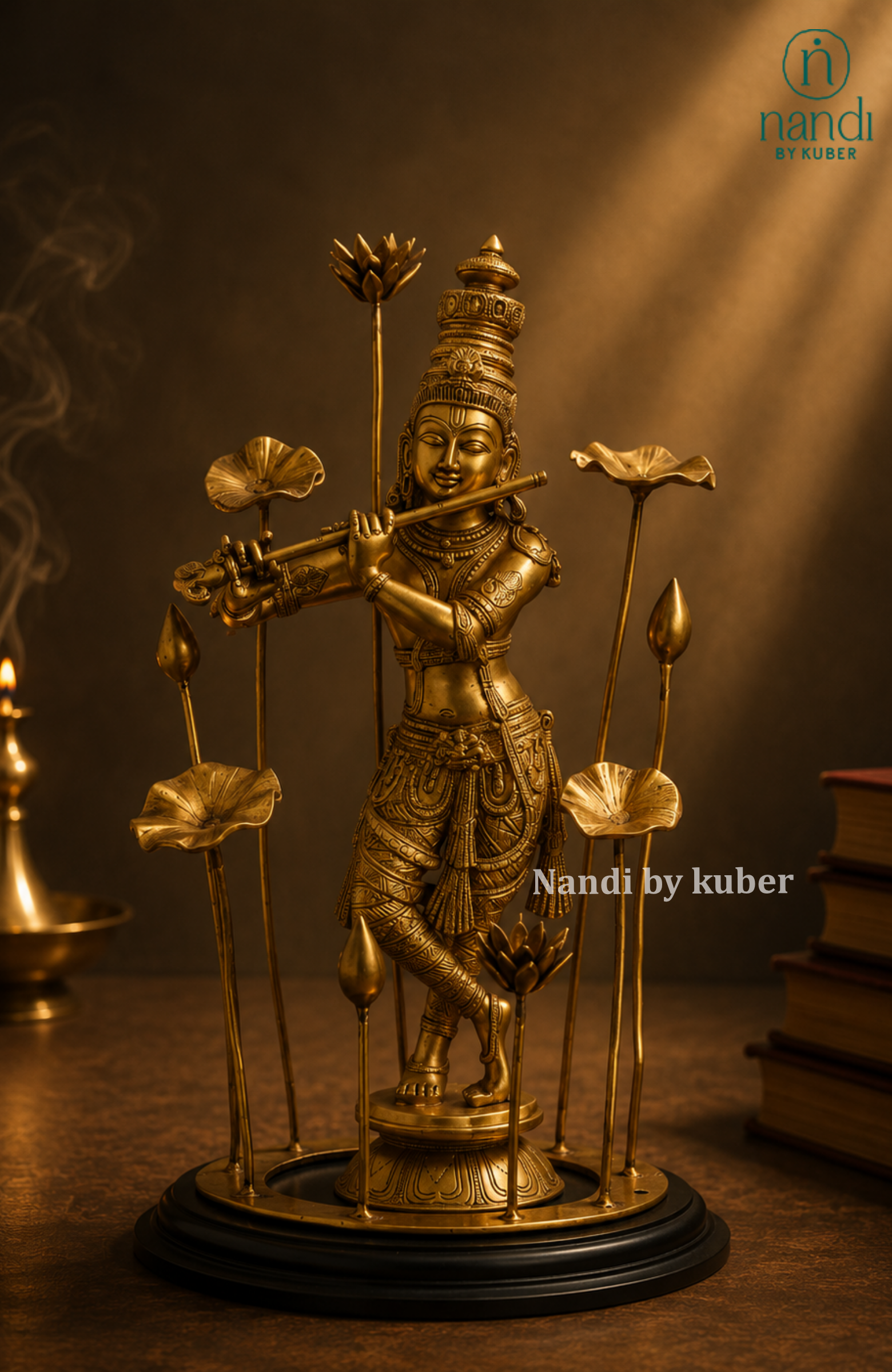 Brass Krishna With Flower