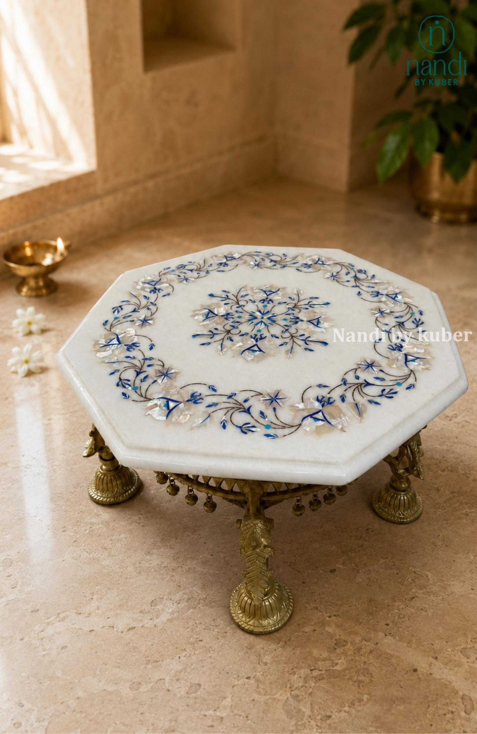Brass Bajot With Marble Top