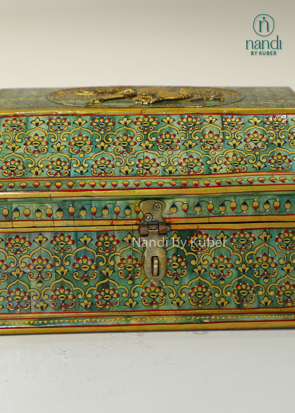 Decorative embossed jewelry box with elephant design, handcrafted keepsake storage box for trinkets, accessories, gifting, home décor, dresser organization, and traditional Indian craftsmanship.