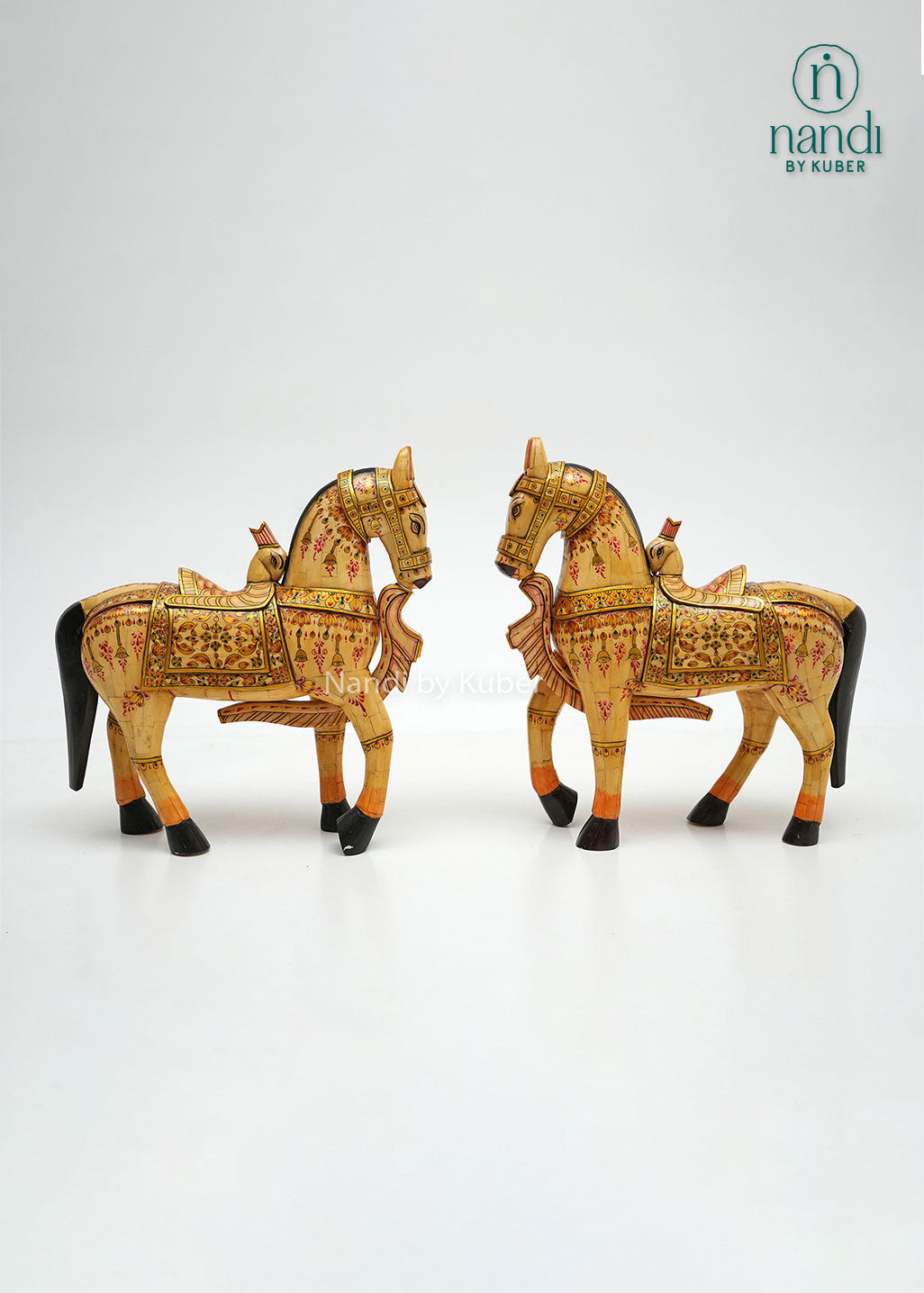 Hand-painted decorative horse figurine pair with intricate traditional artwork and detailed craftsmanship, ideal for ethnic home décor, tabletop displays, and collectible art accents.