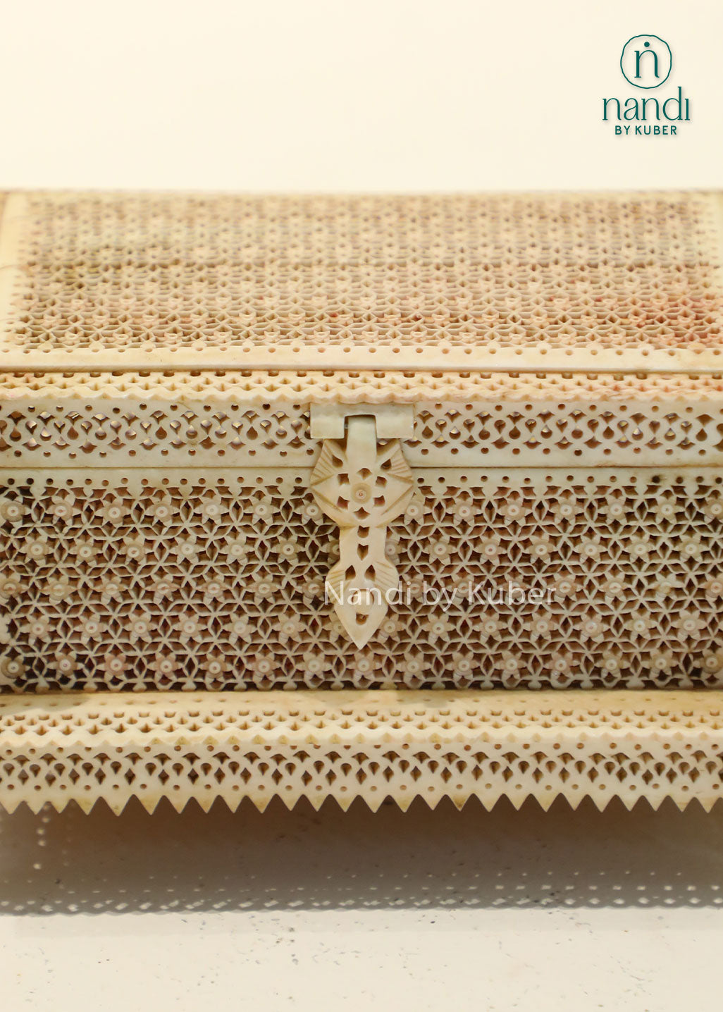 Decorative bone inlay jali box with carved lattice pattern and tray, handcrafted antique finish storage box for jewelry, keepsakes, home décor, and gifting.