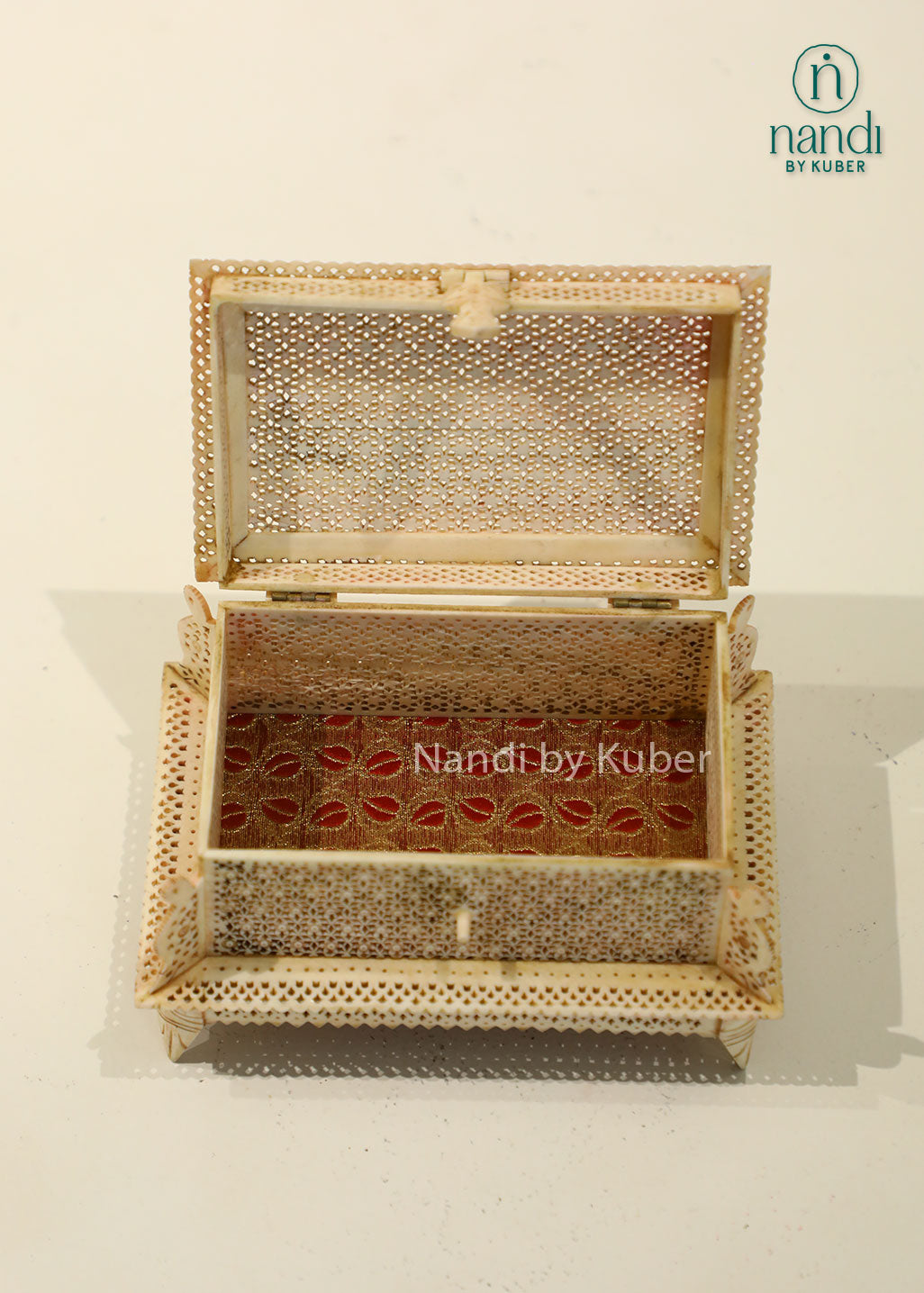 Decorative bone inlay jali box with carved lattice pattern and tray, handcrafted antique finish storage box for jewelry, keepsakes, home décor, and gifting.
