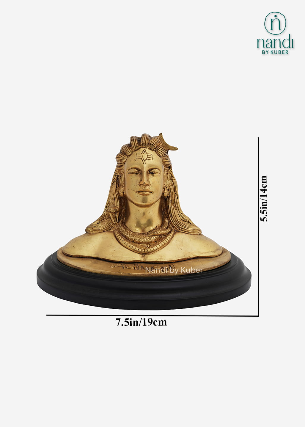 Brass Lord Shiva bust statue on a black round base