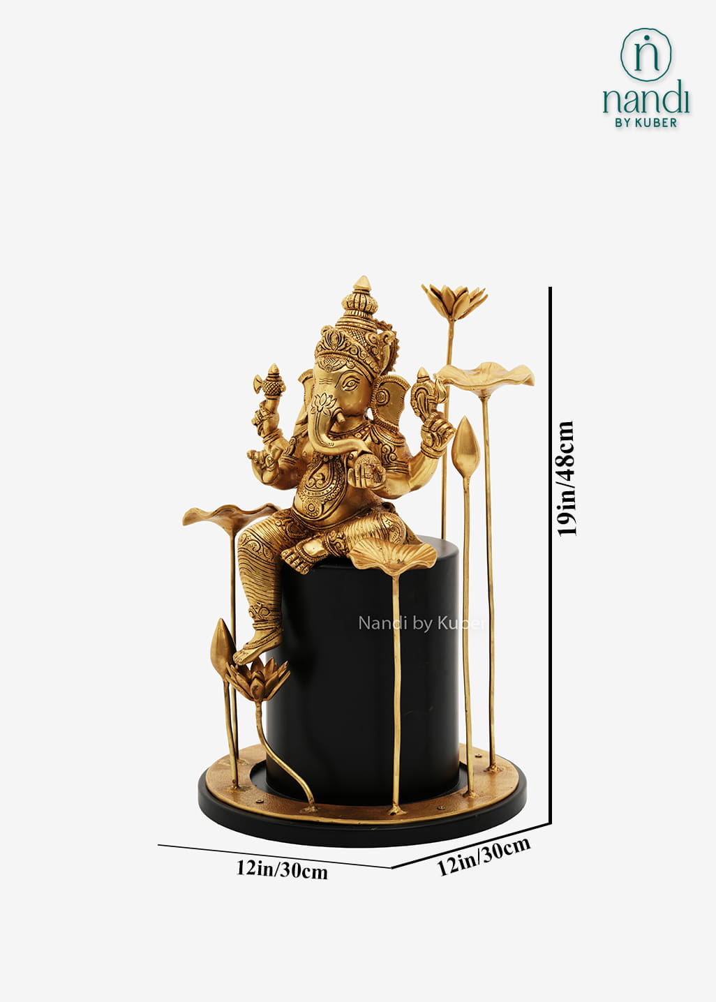 Brass Ganesha idol with lotus flower base