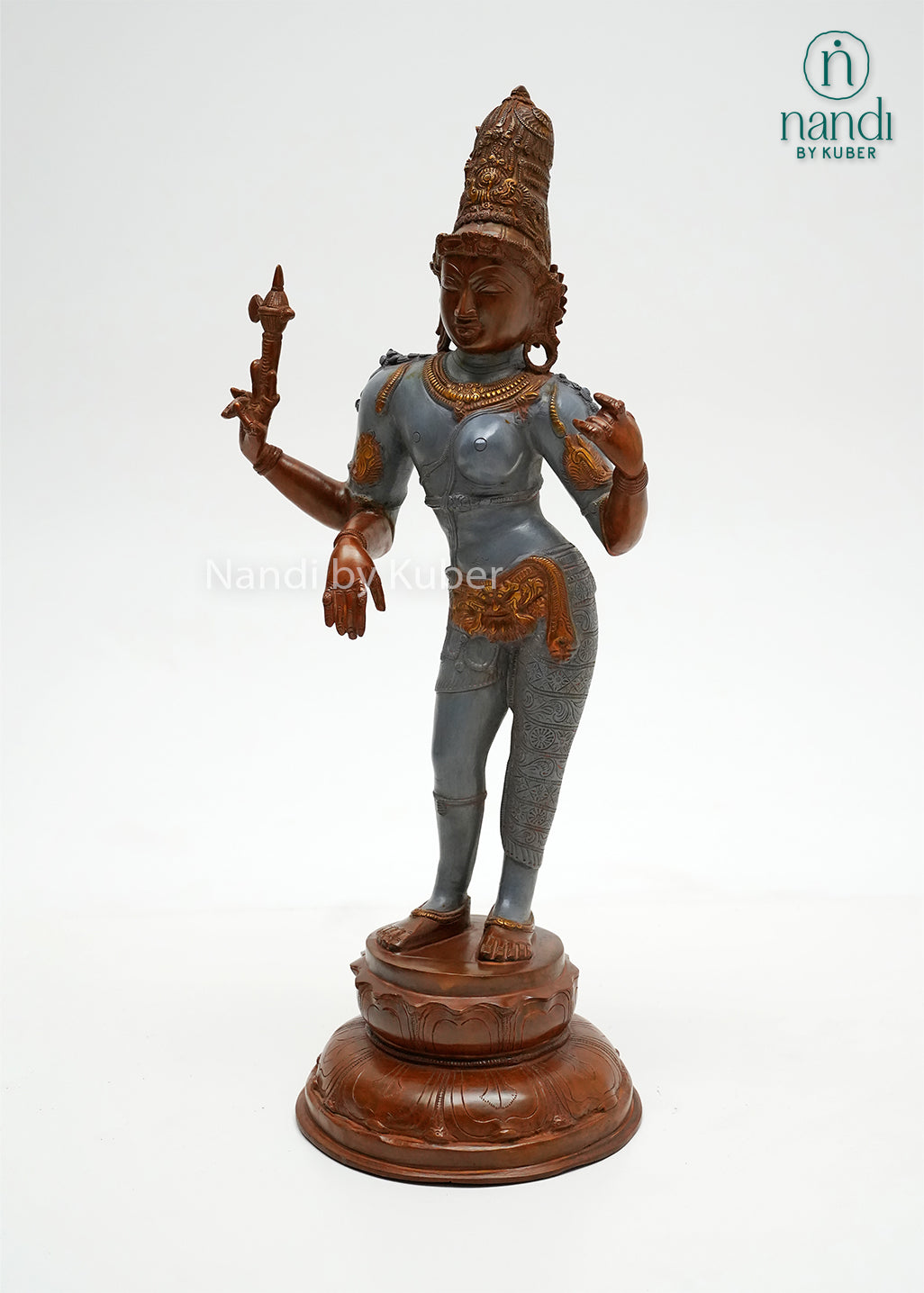 Antique-finish Ardhanarishvara statue symbolizing balance, unity, and divine harmony through exquisite traditional craftsmanship.