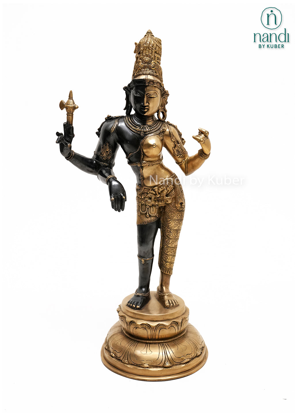 Decorative Ardhanarishvara statue with elegant dual-tone detailing, symbolizing balance, unity, harmony, and divine energy.