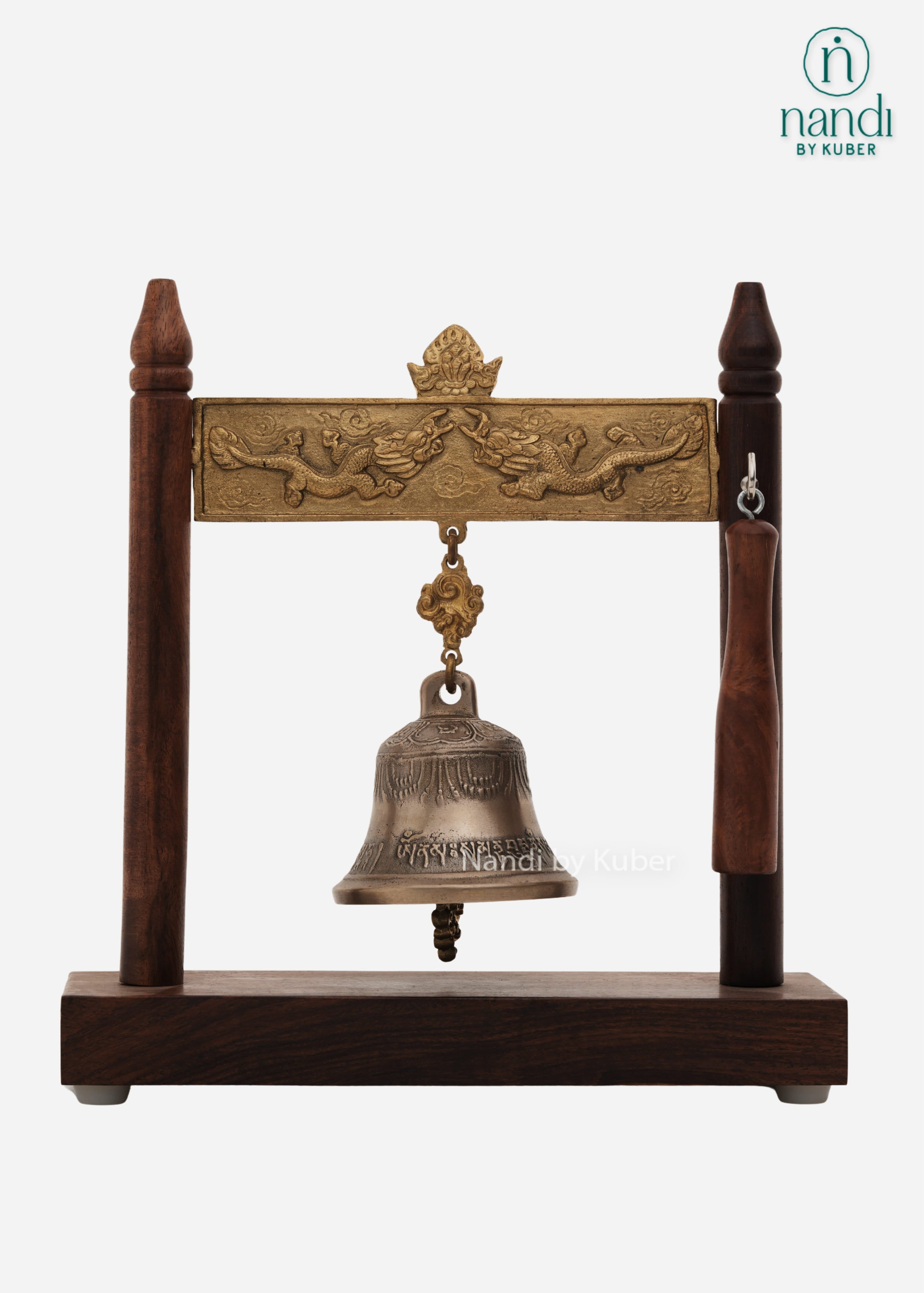 Brass hanging bell with wooden stand