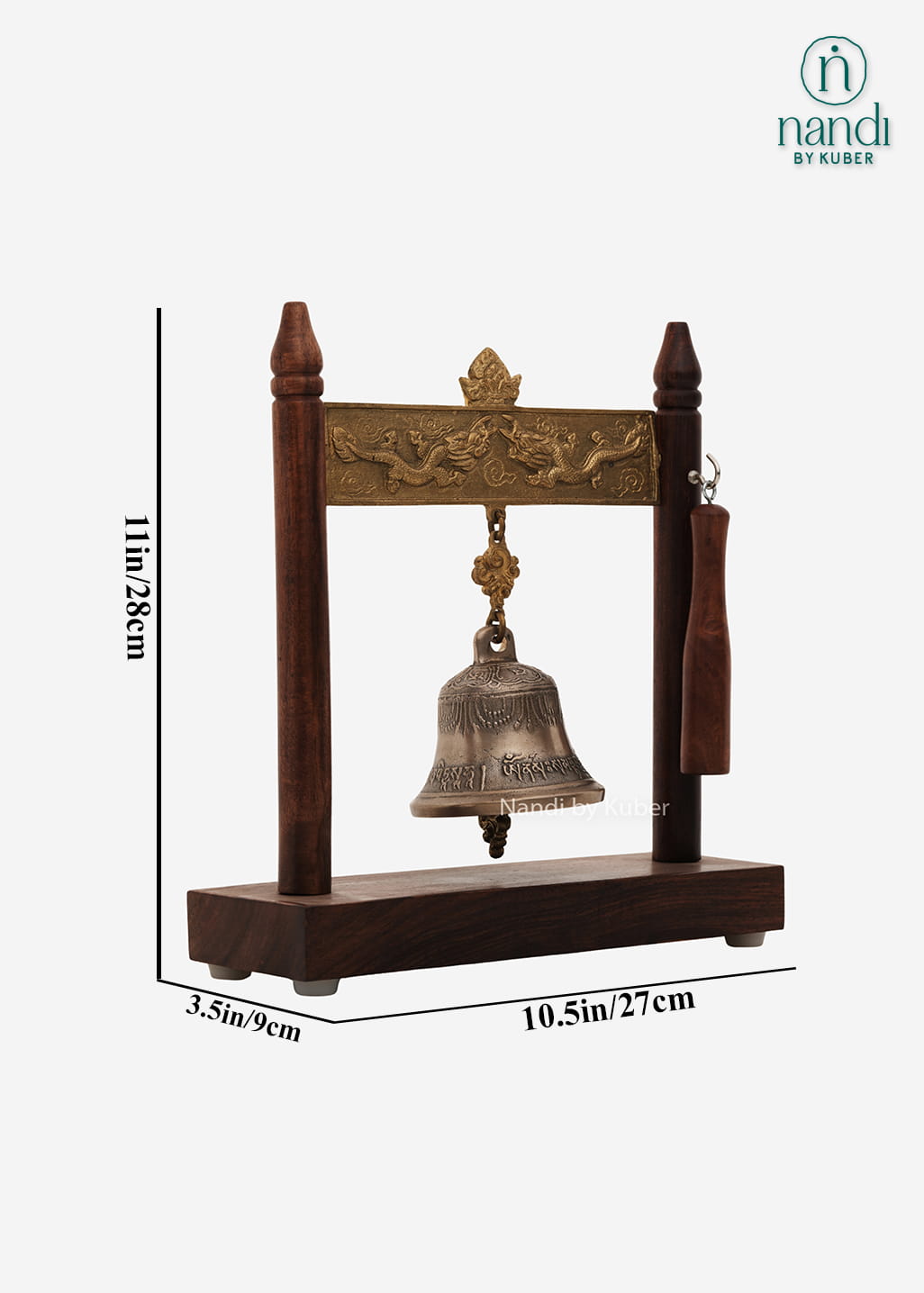 Brass hanging bell with wooden stand