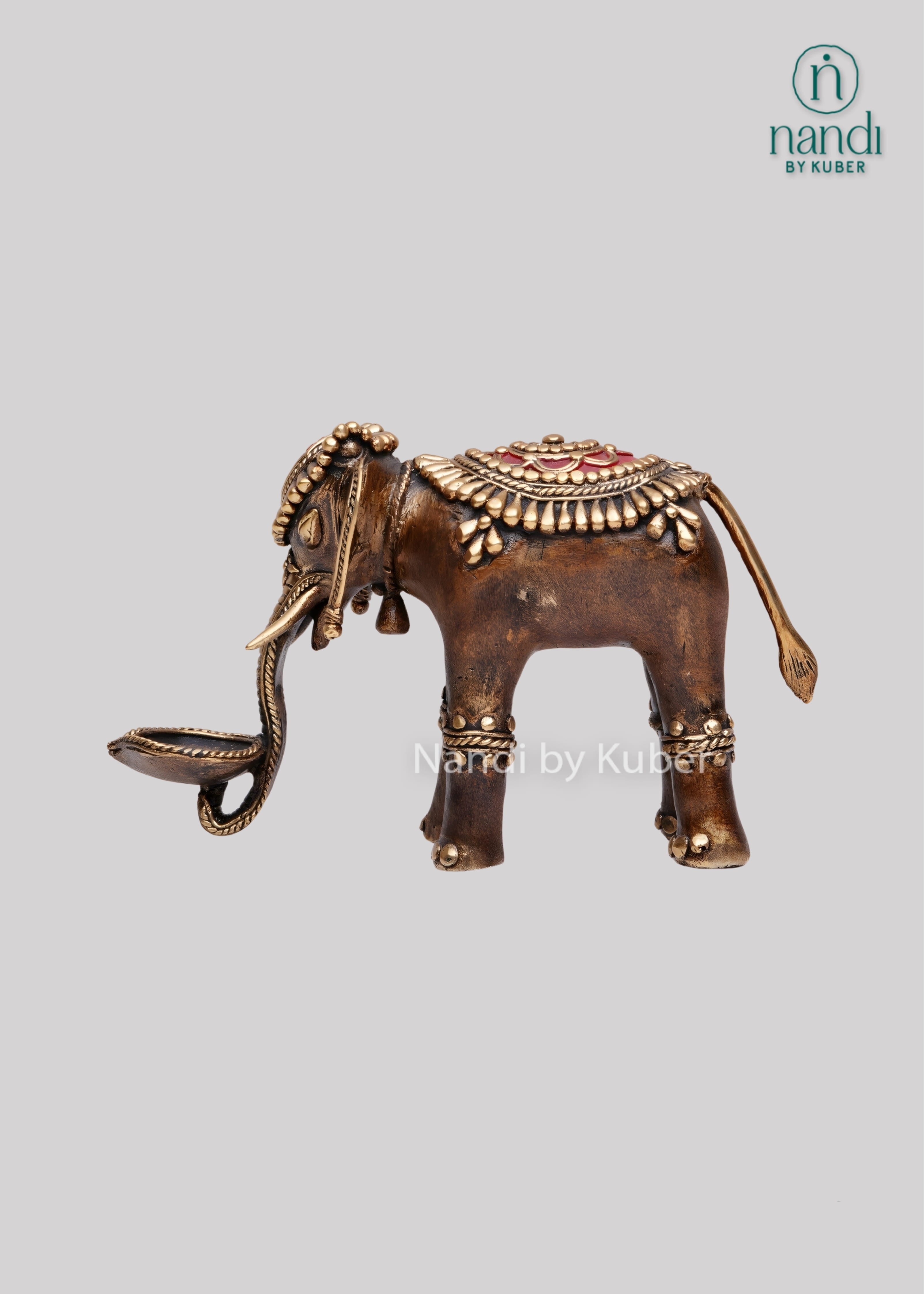 Brass elephant diya holder sculpture