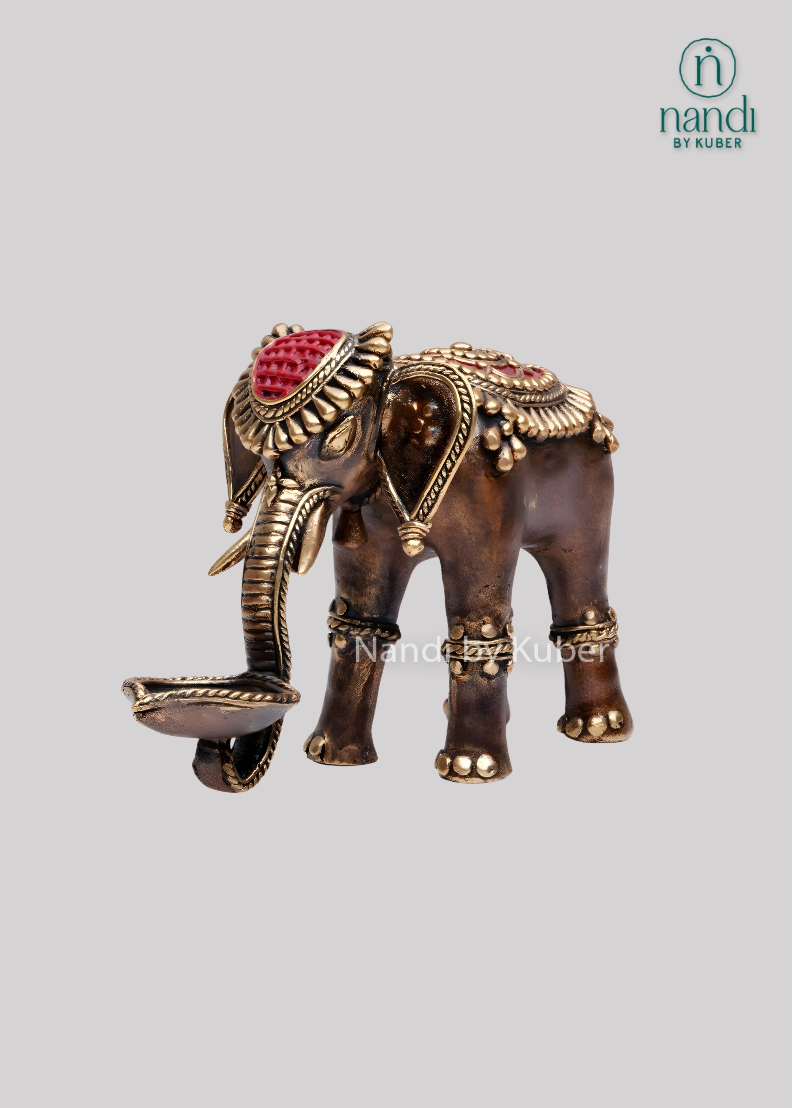 Brass elephant diya holder sculpture