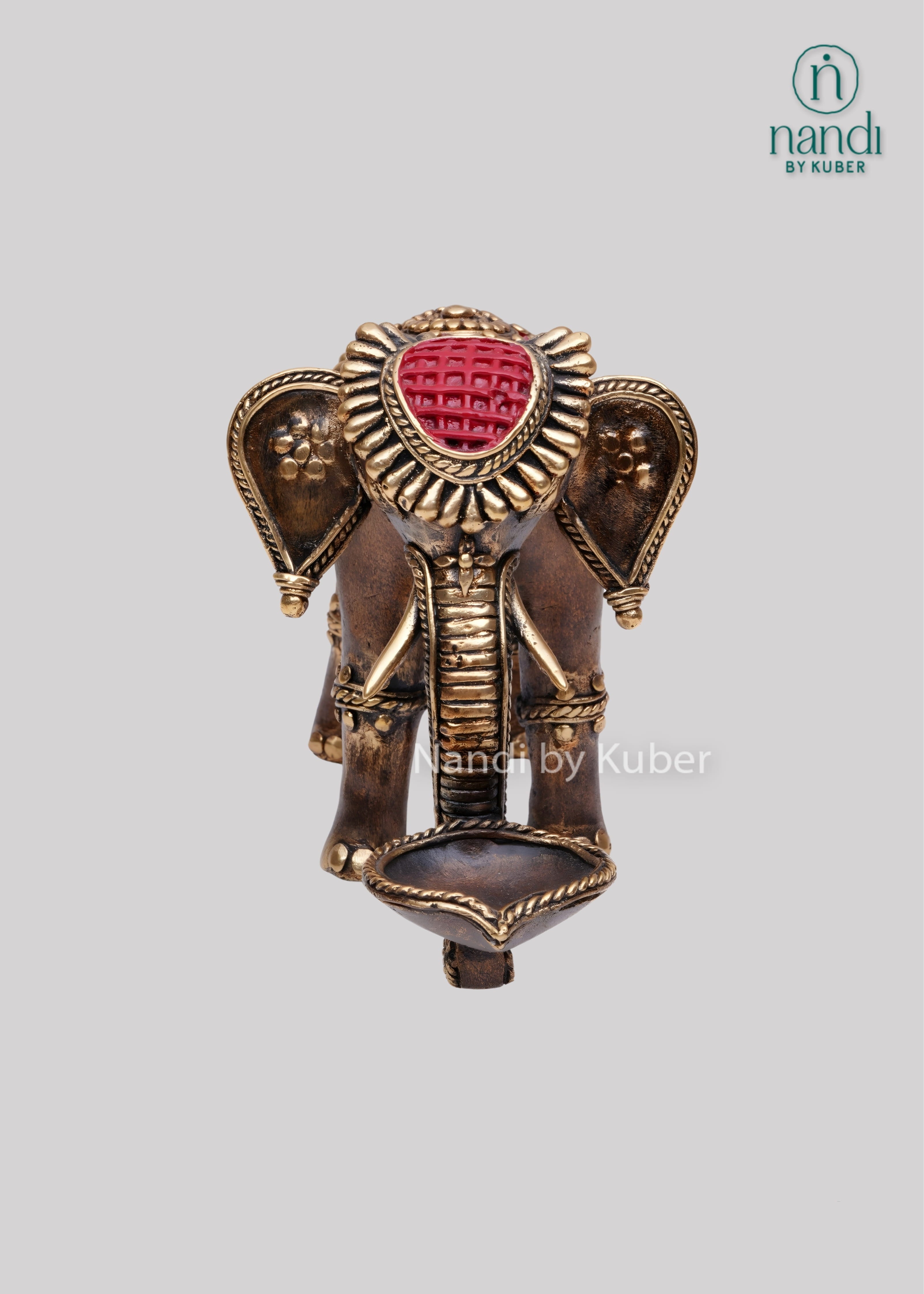 Brass elephant diya holder sculpture
