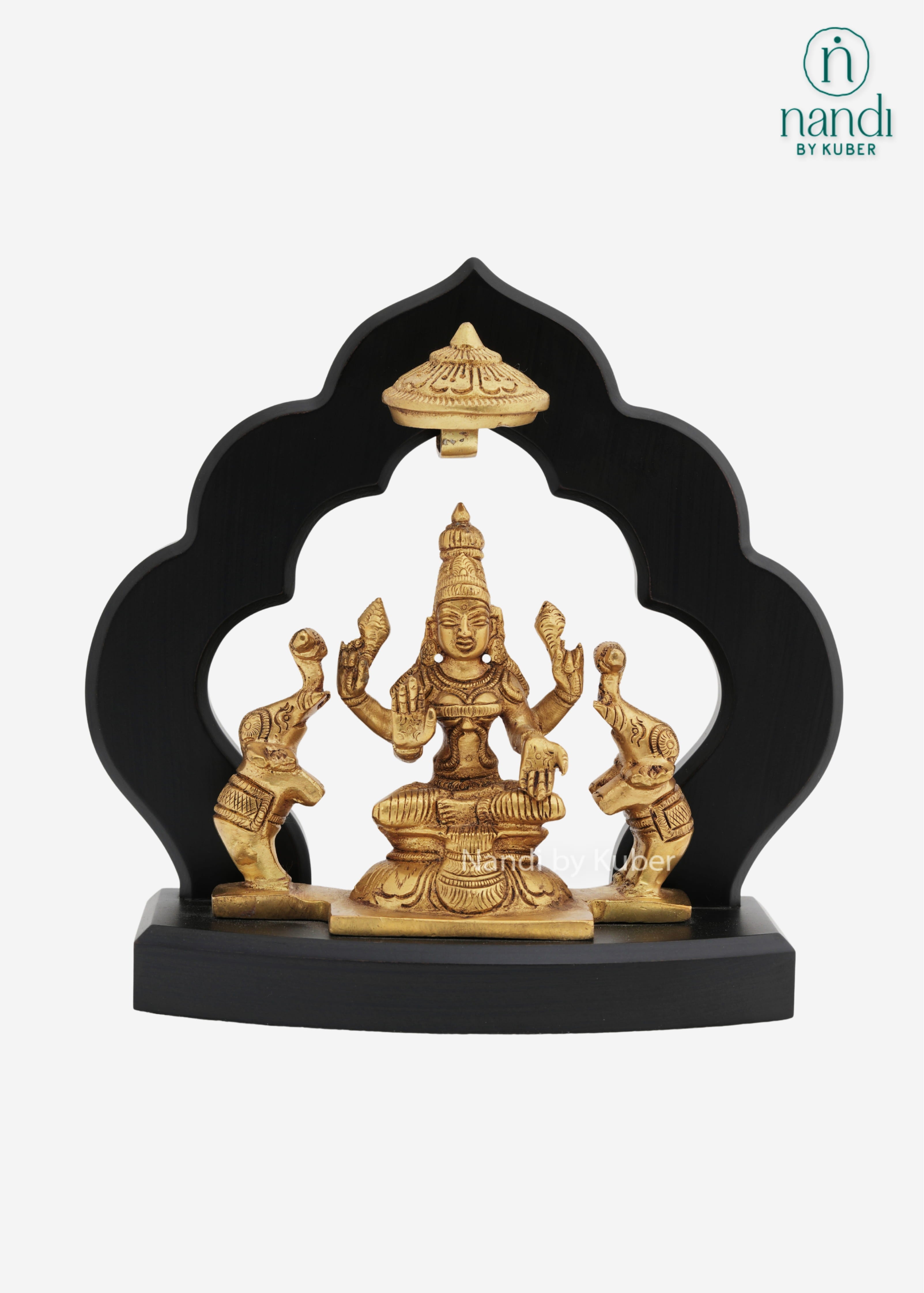 Brass Gajalakshmi idol with black arch frame