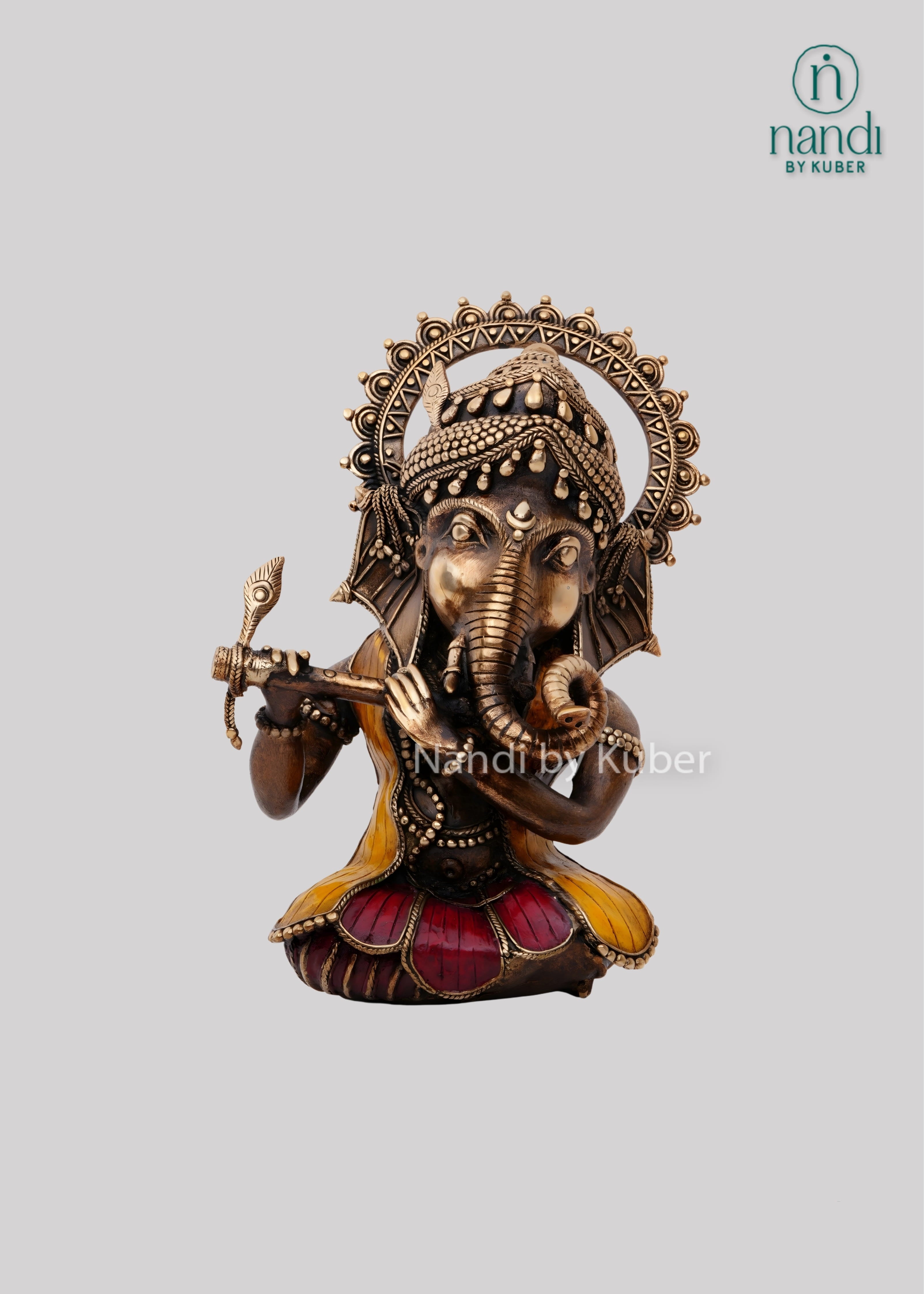Brass Ganesha flute sculpture