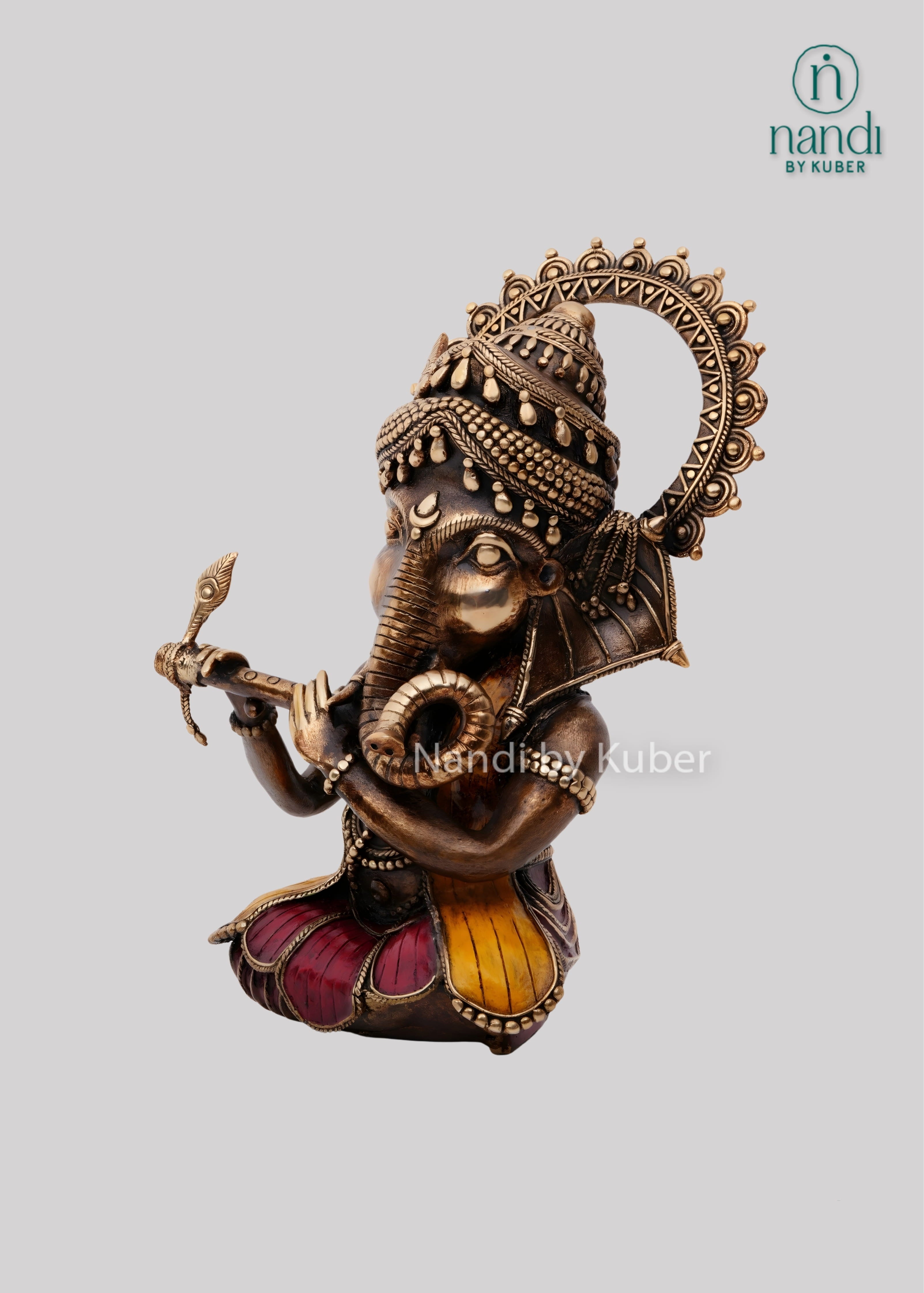 Brass Ganesha flute sculpture