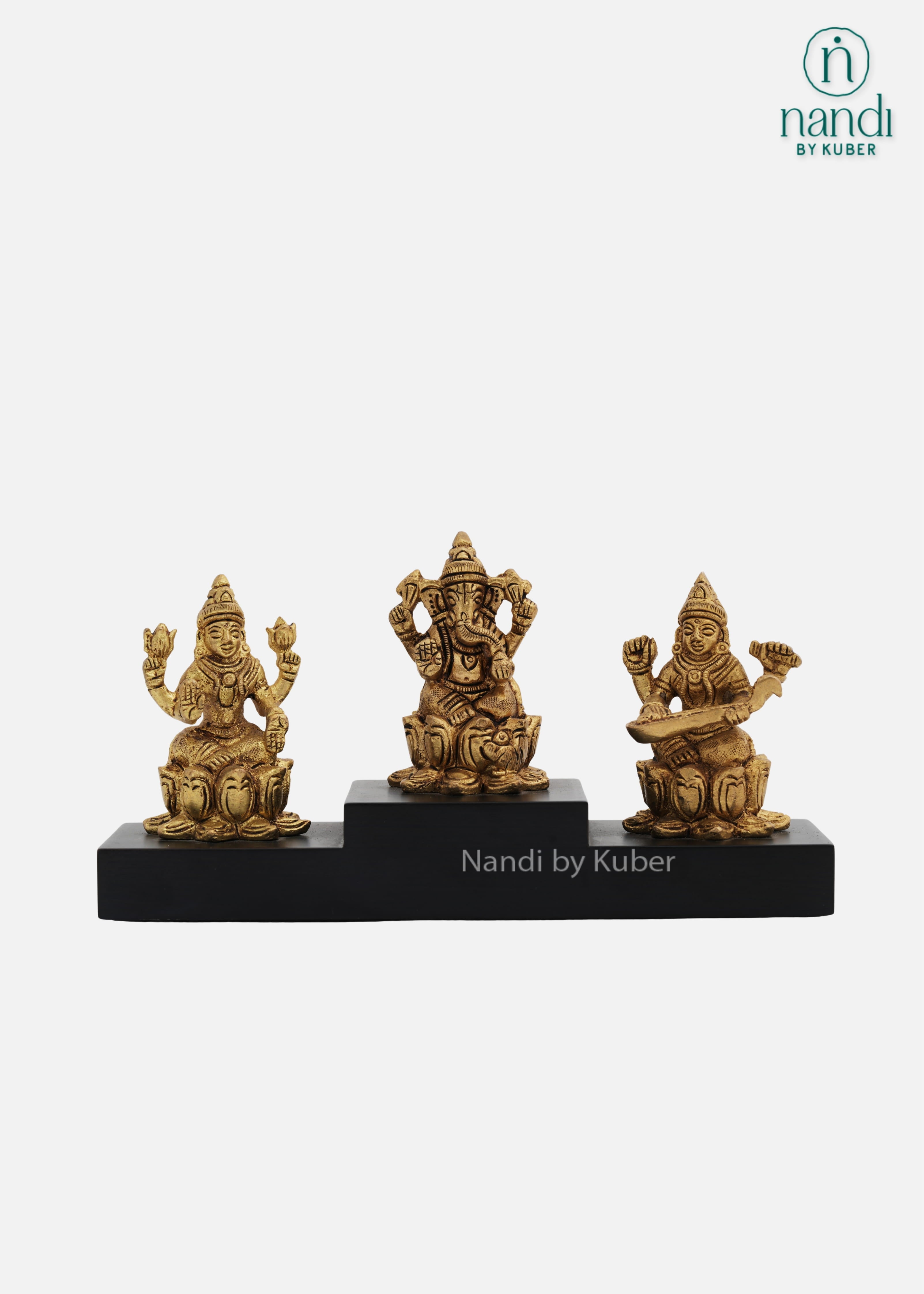 Brass Ganesha Lakshmi Saraswati decorative idol set