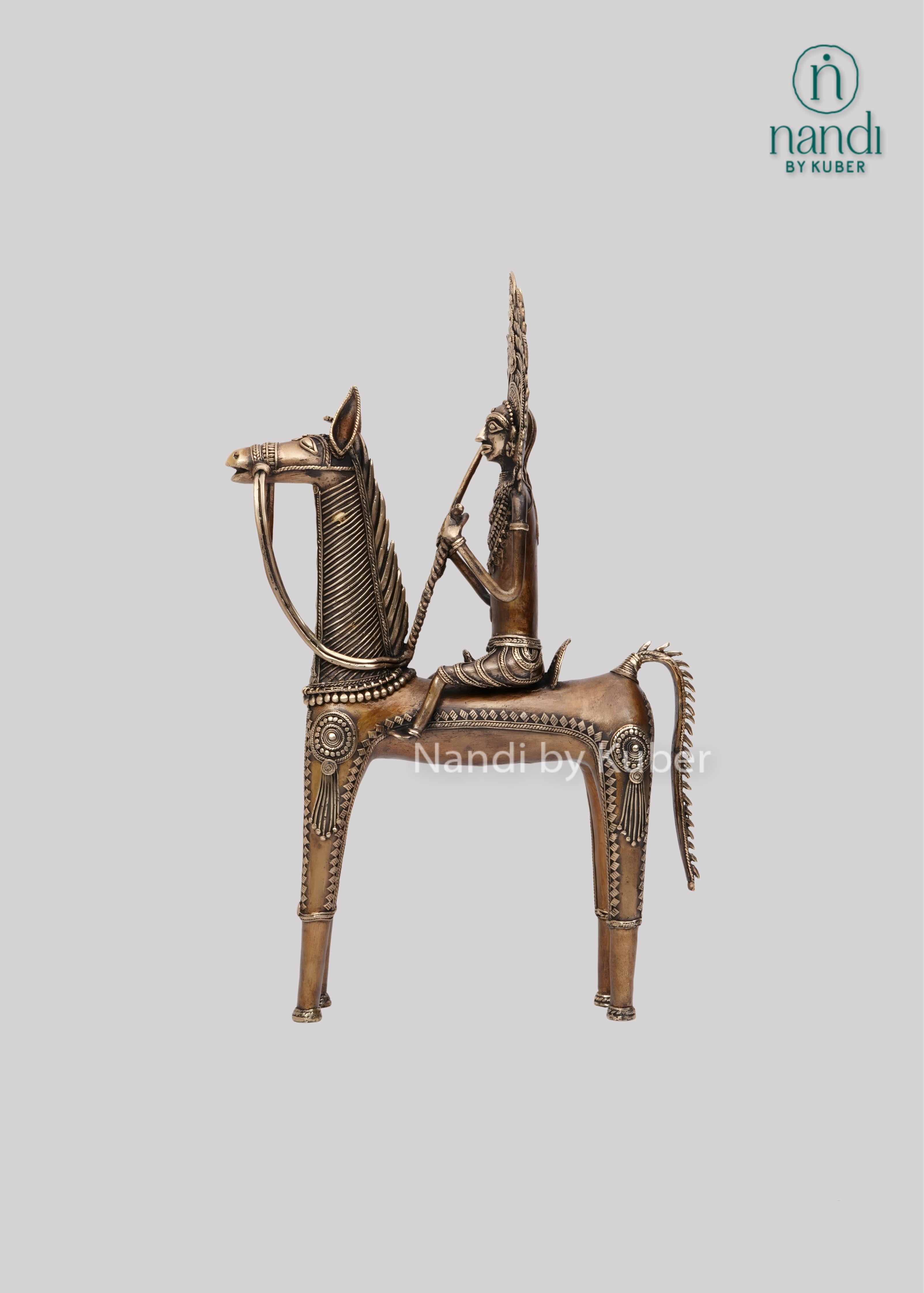 Brass horse rider tribal sculpture