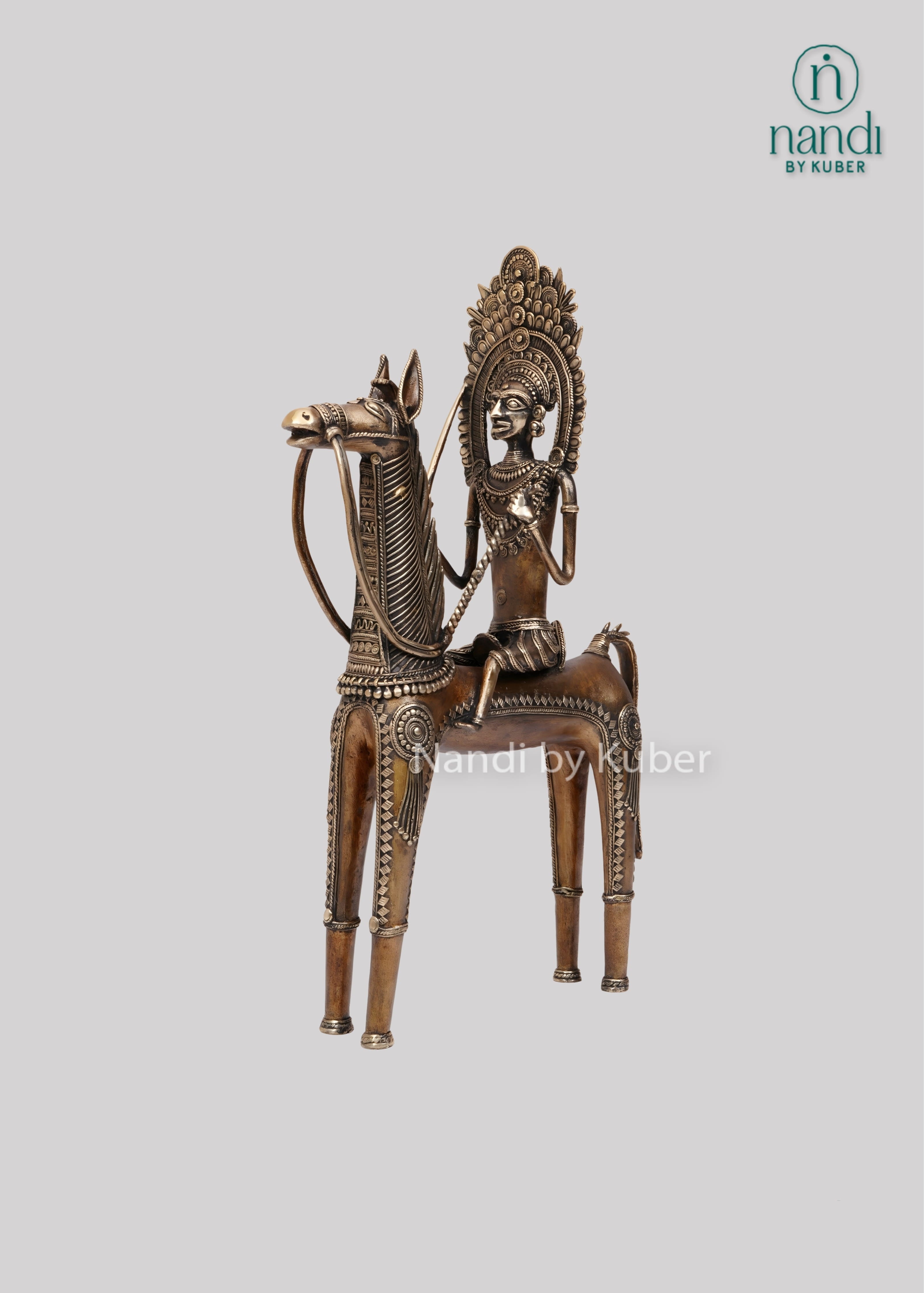 Brass horse rider tribal sculpture