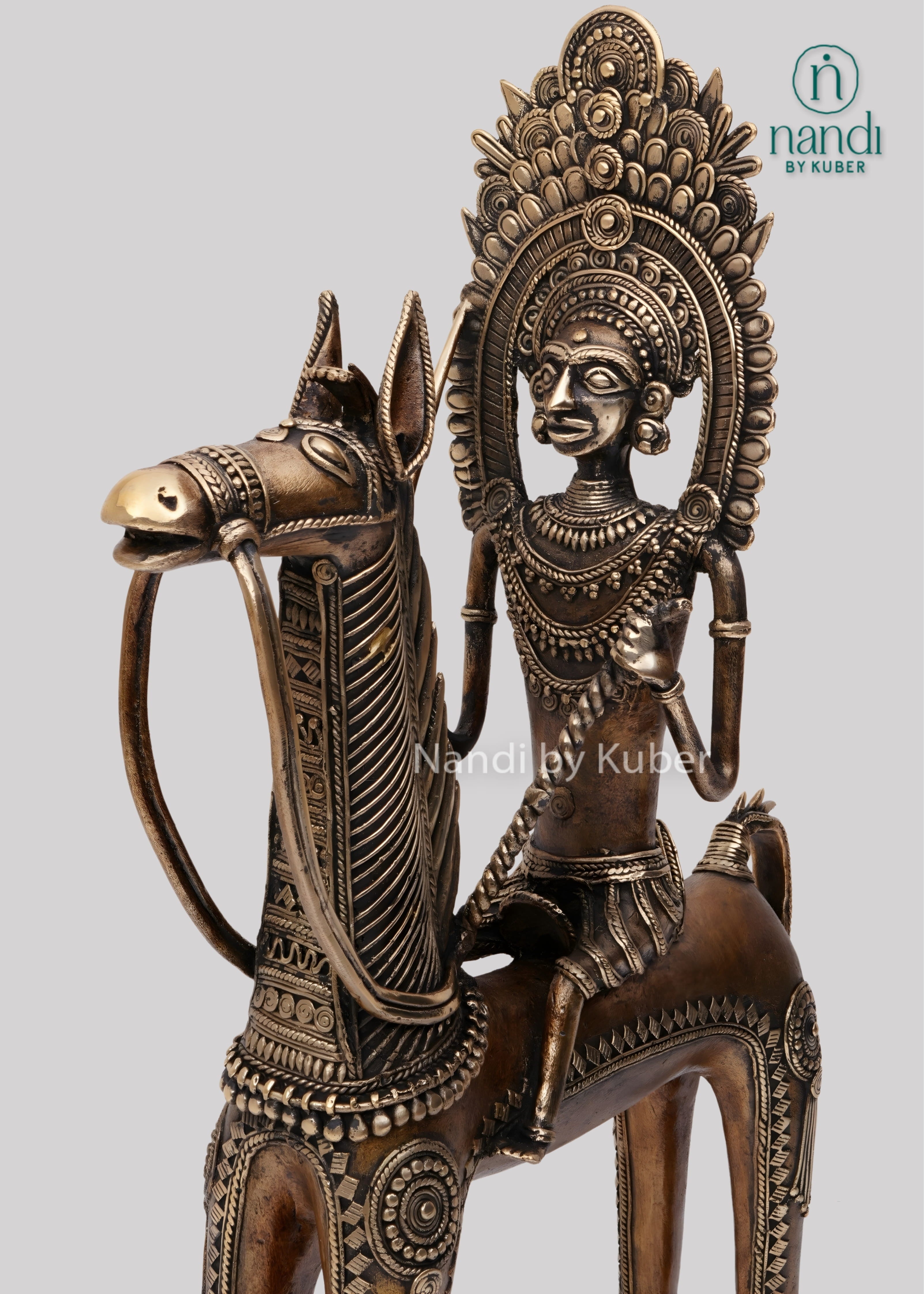 Brass horse rider tribal sculpture