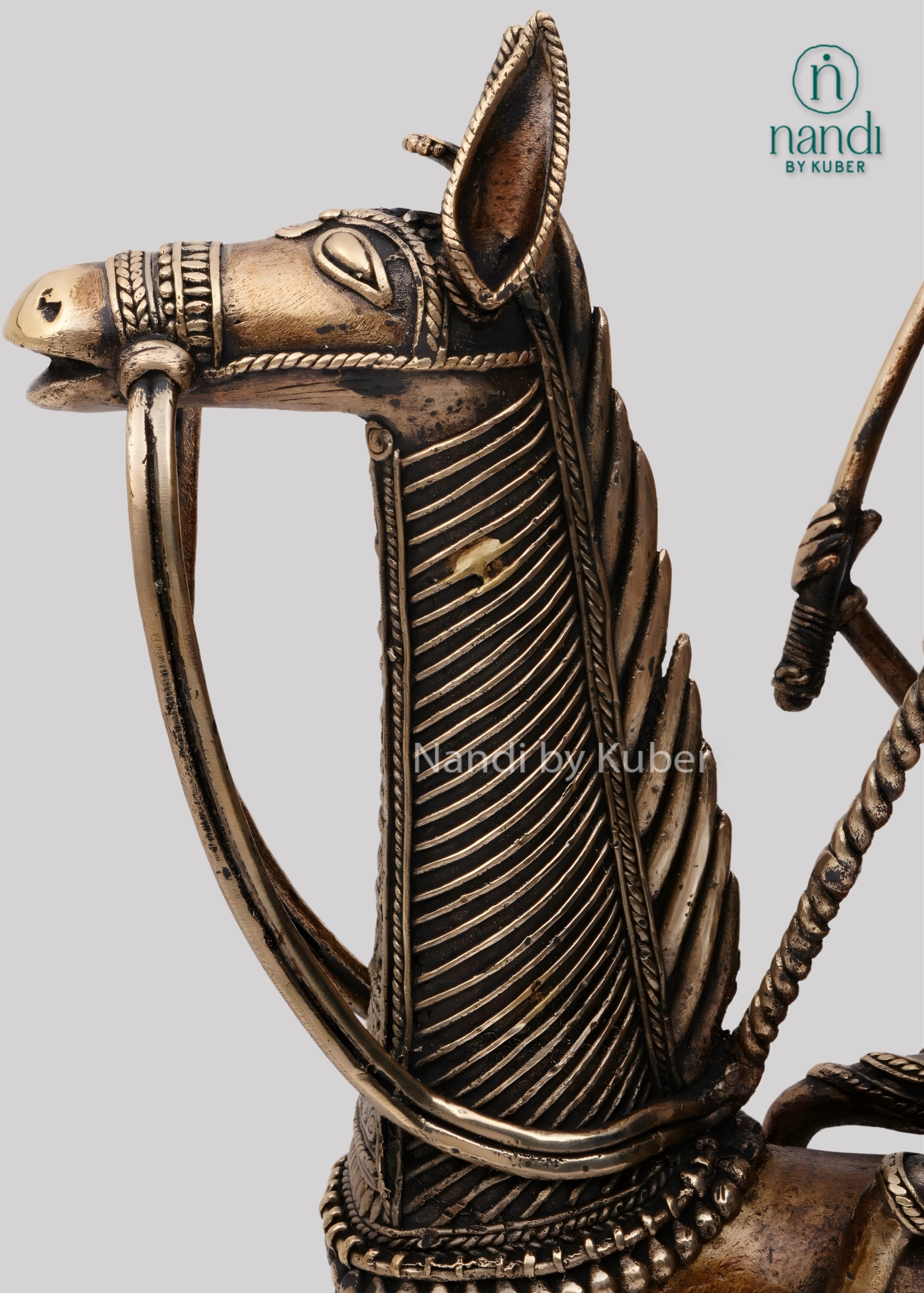 Brass horse rider tribal sculpture