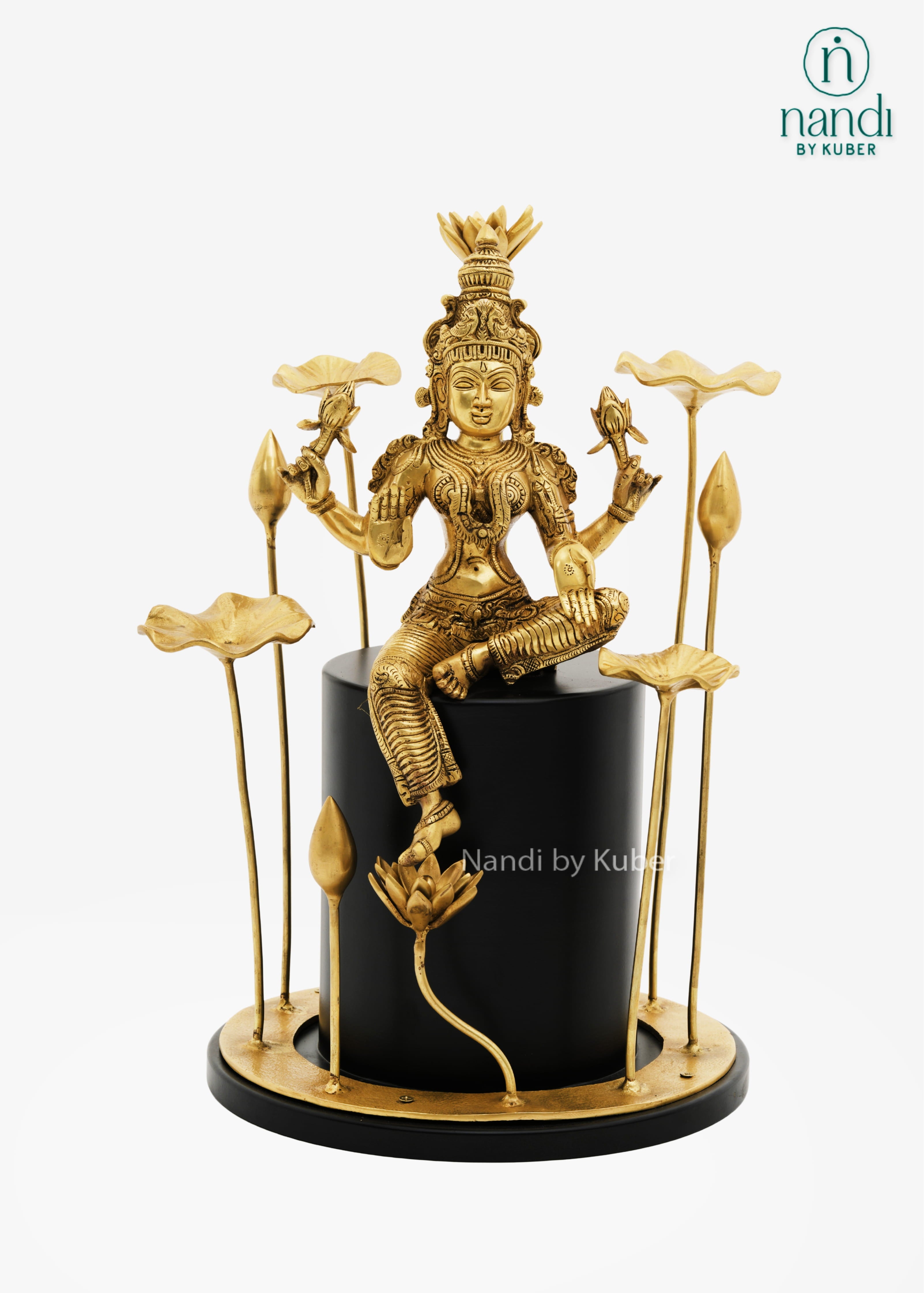 Brass Lakshmi idol with lotus flower base