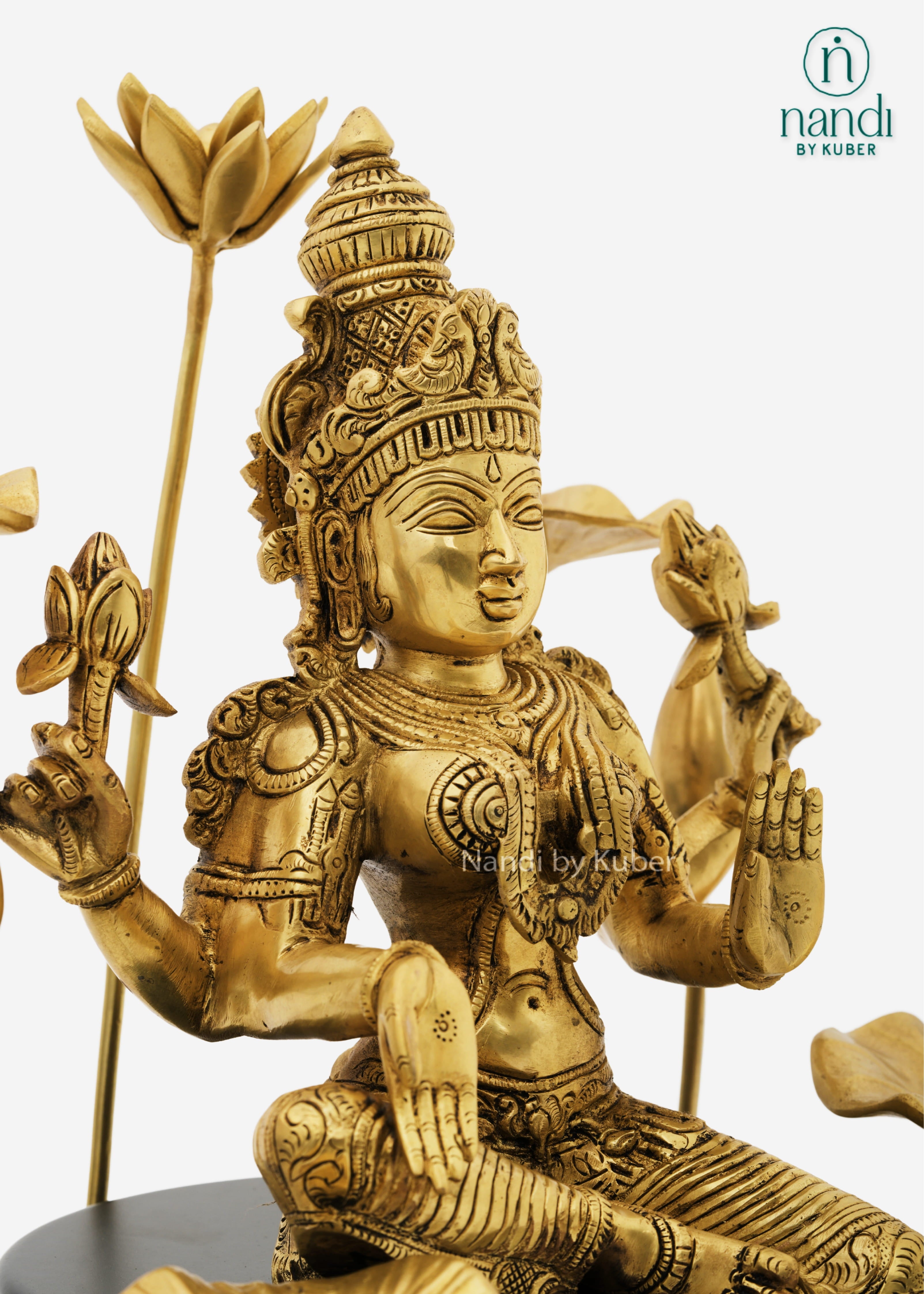 Brass Lakshmi idol with lotus flower base