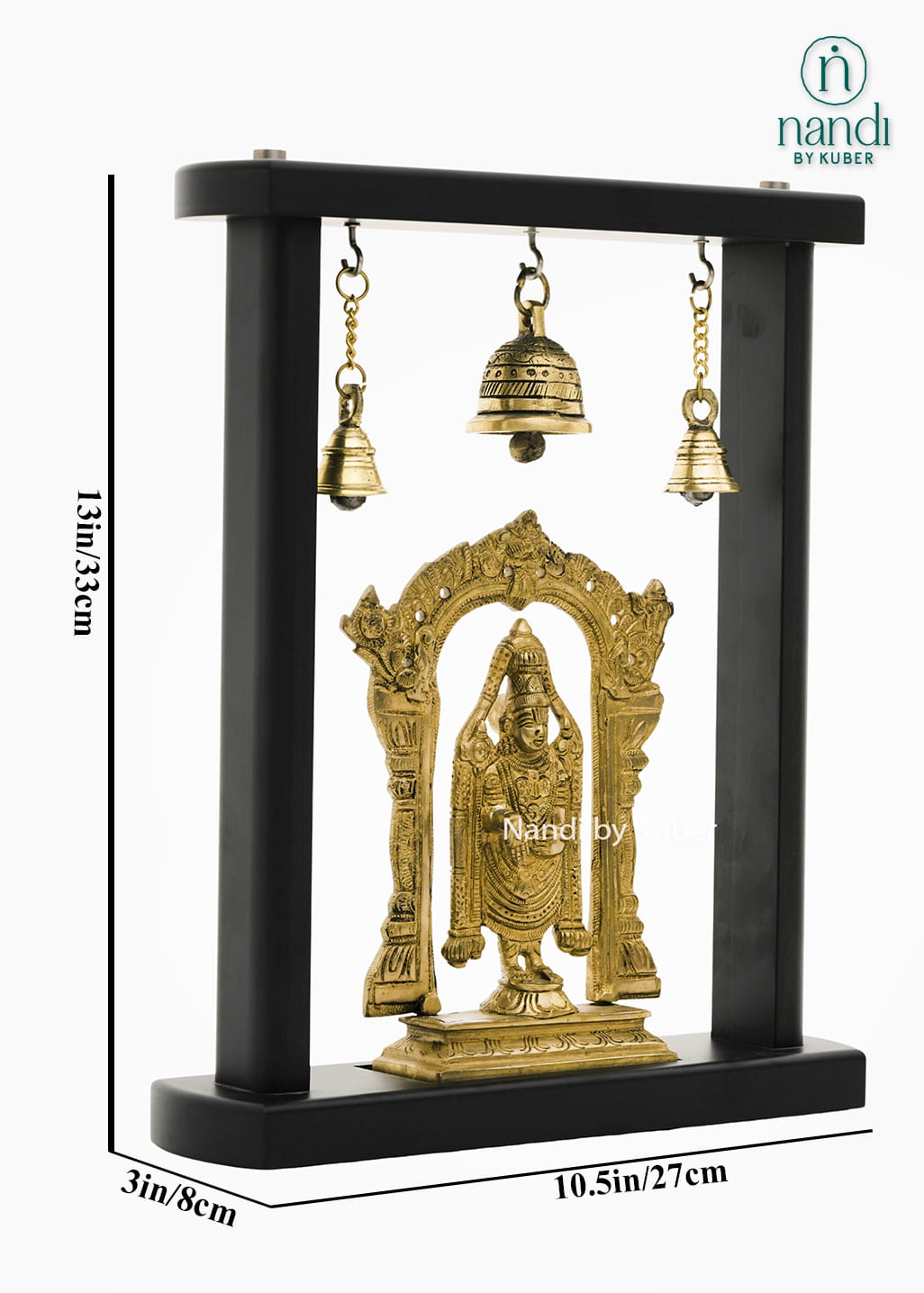 Brass Tirupati Balaji idol with hanging bells frame