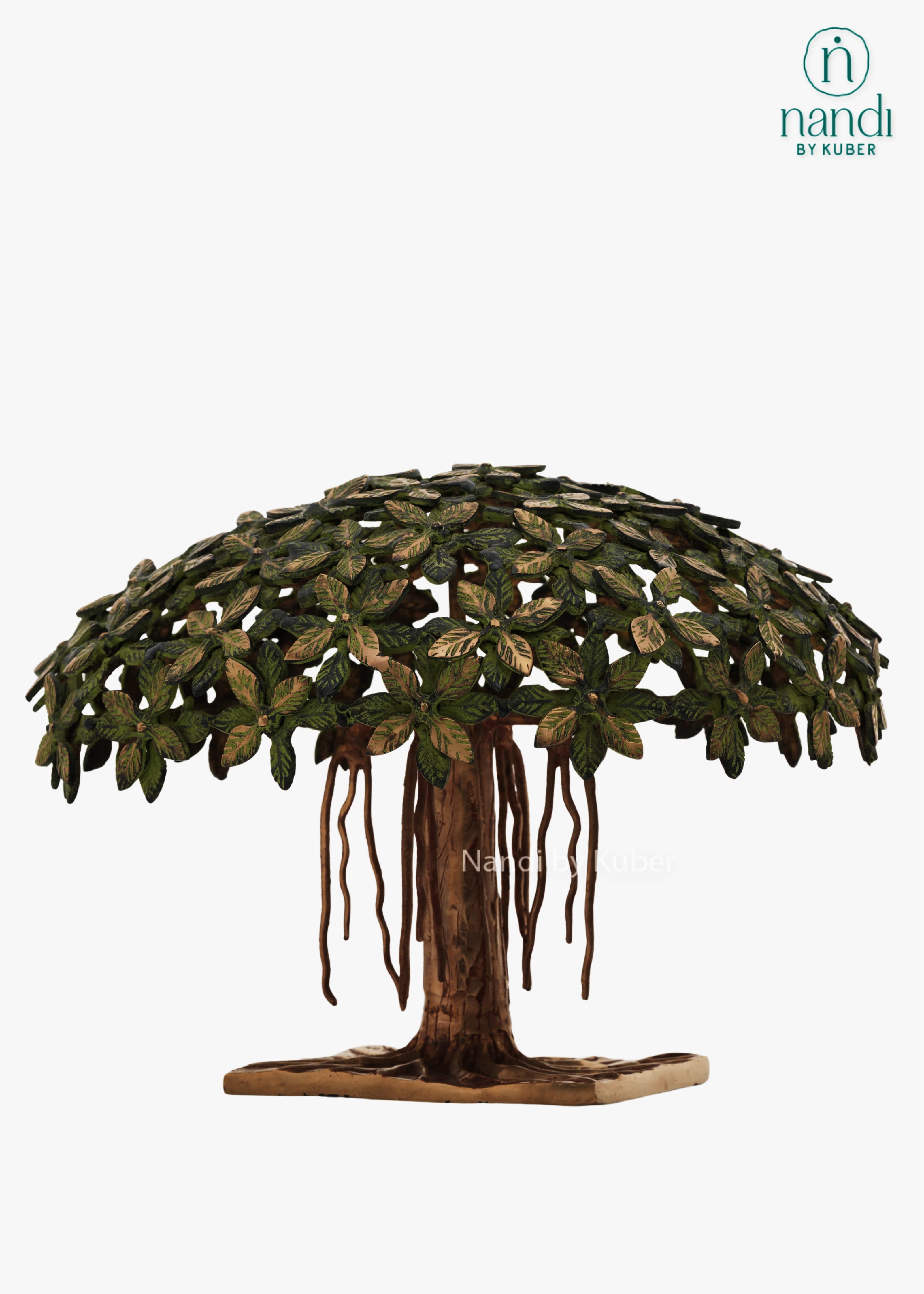 Decorative handcrafted brass tree sculpture with intricate leaf and root detailing