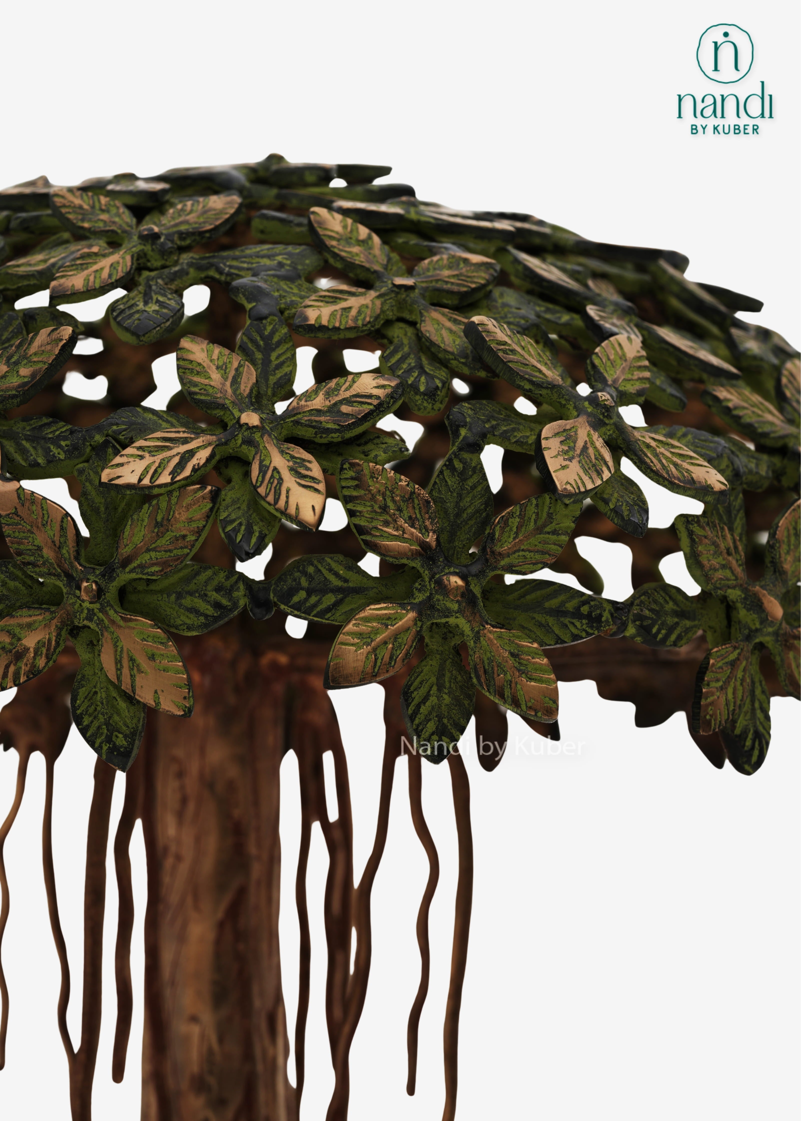 Decorative handcrafted brass tree sculpture with intricate leaf and root detailing