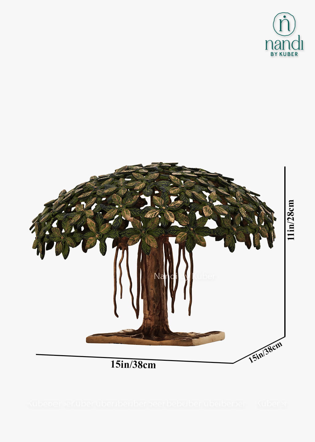 Decorative handcrafted brass tree sculpture with intricate leaf and root detailing