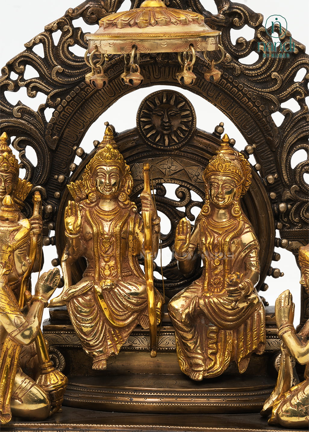 Brass two-tone Ram Darbar statue with ornate arch and decorative base