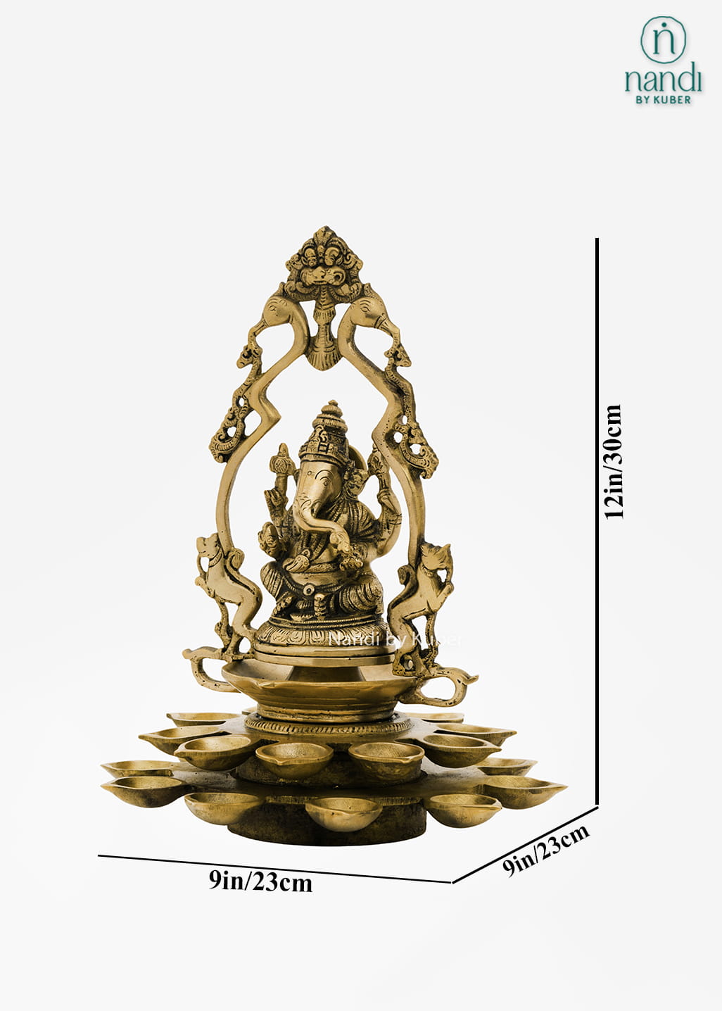 Brass Ganesha diya stand with decorative arch