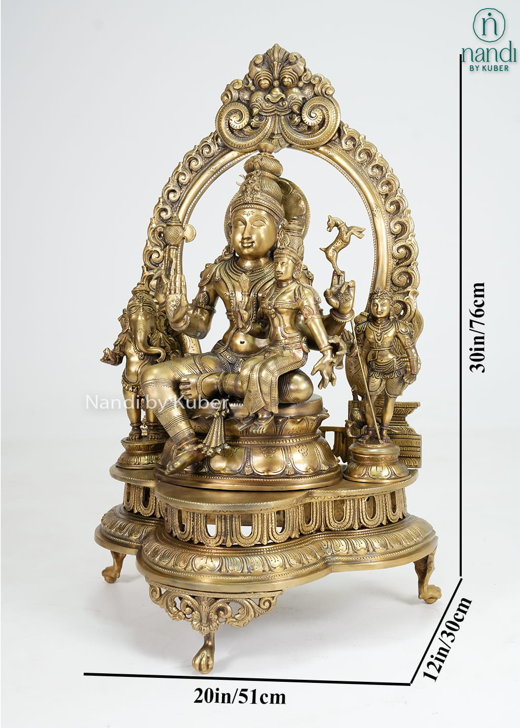 Bronze Shiva Parivar statue with ornate arch and traditional temple-style detailing