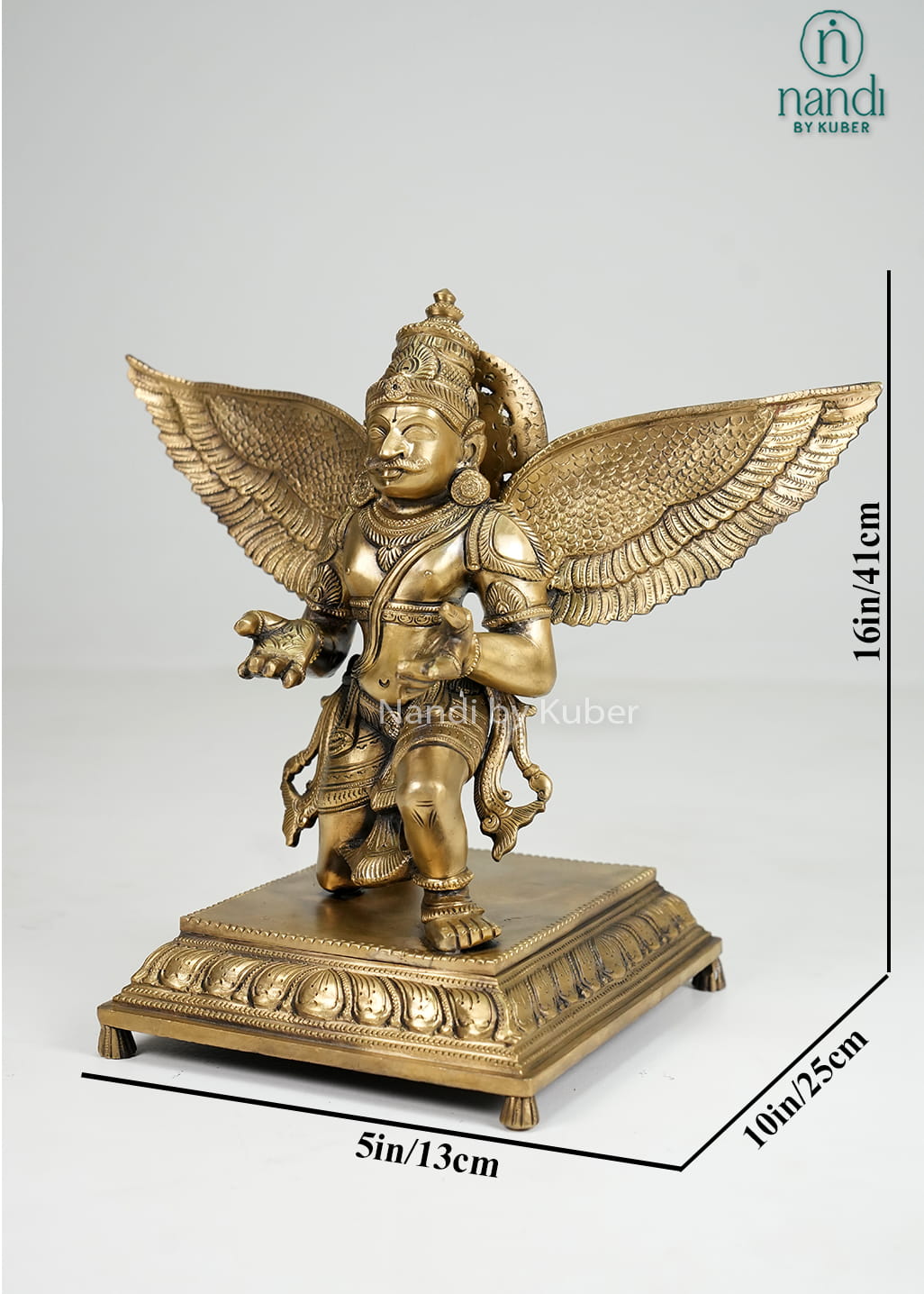 Bronze Garuda statue with spread wings on decorative base