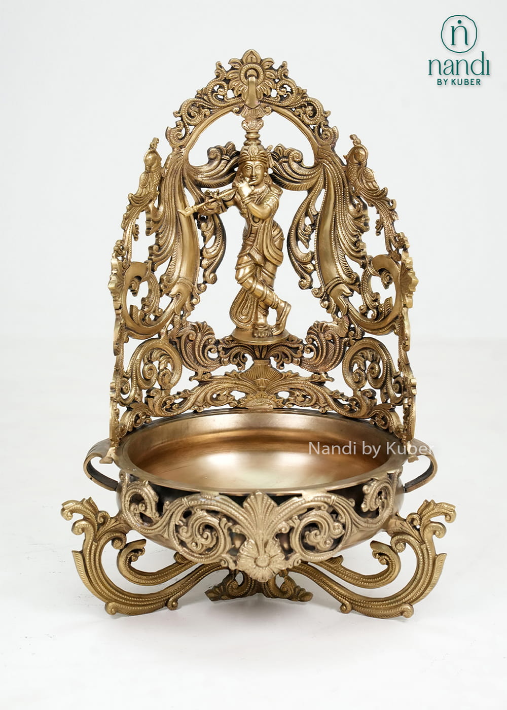 Decorative bronze Krishna urli
