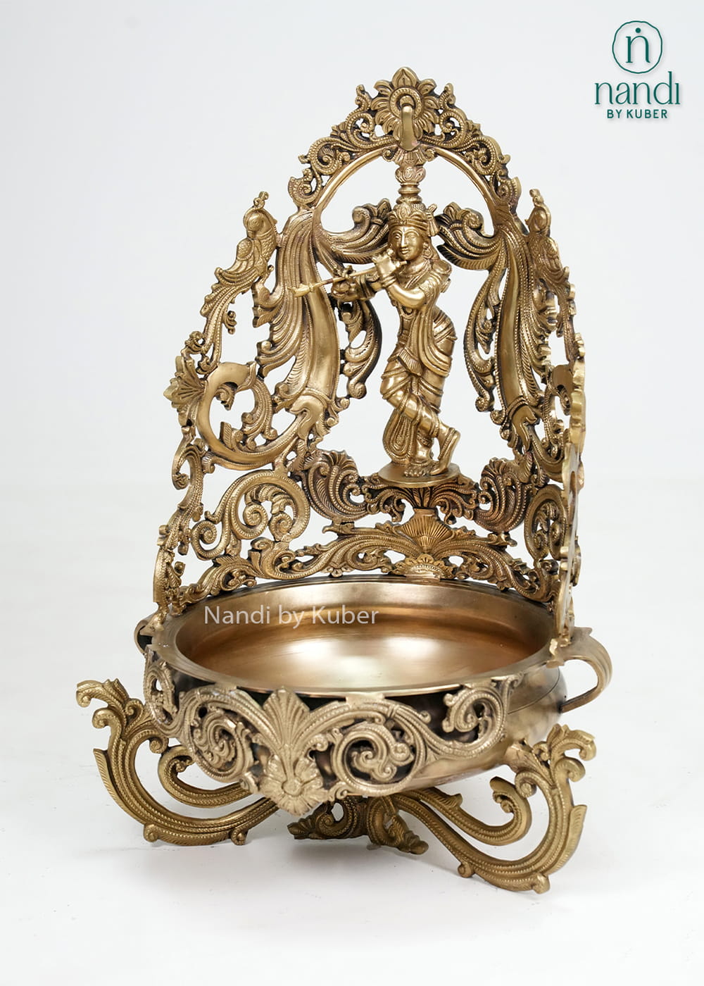 Decorative bronze Krishna urli