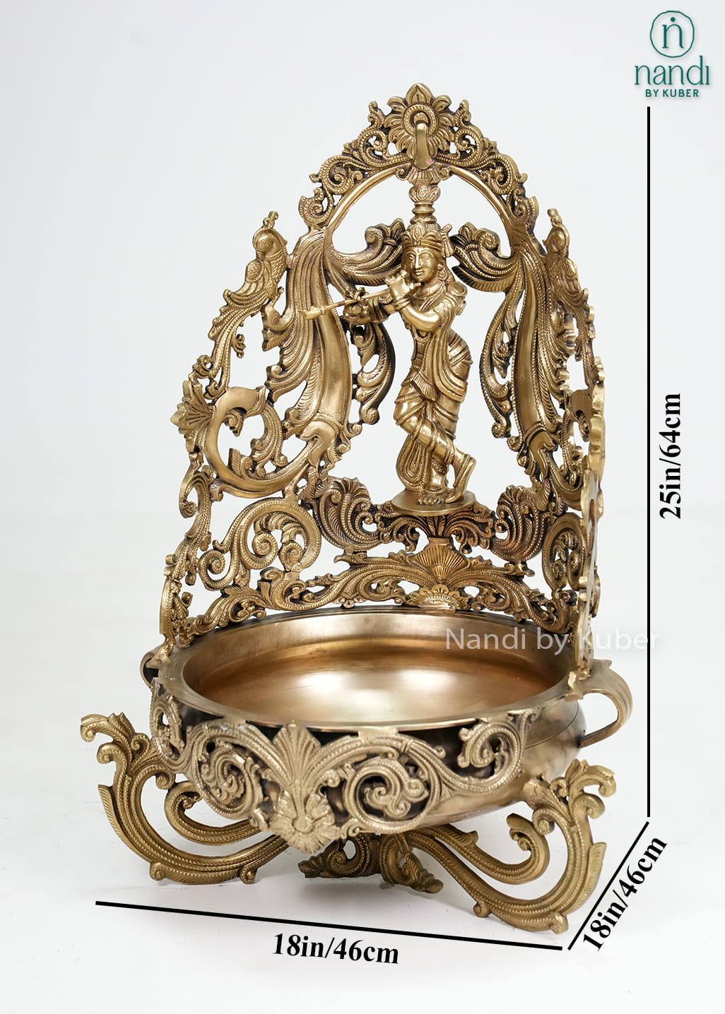 Decorative bronze Krishna urli