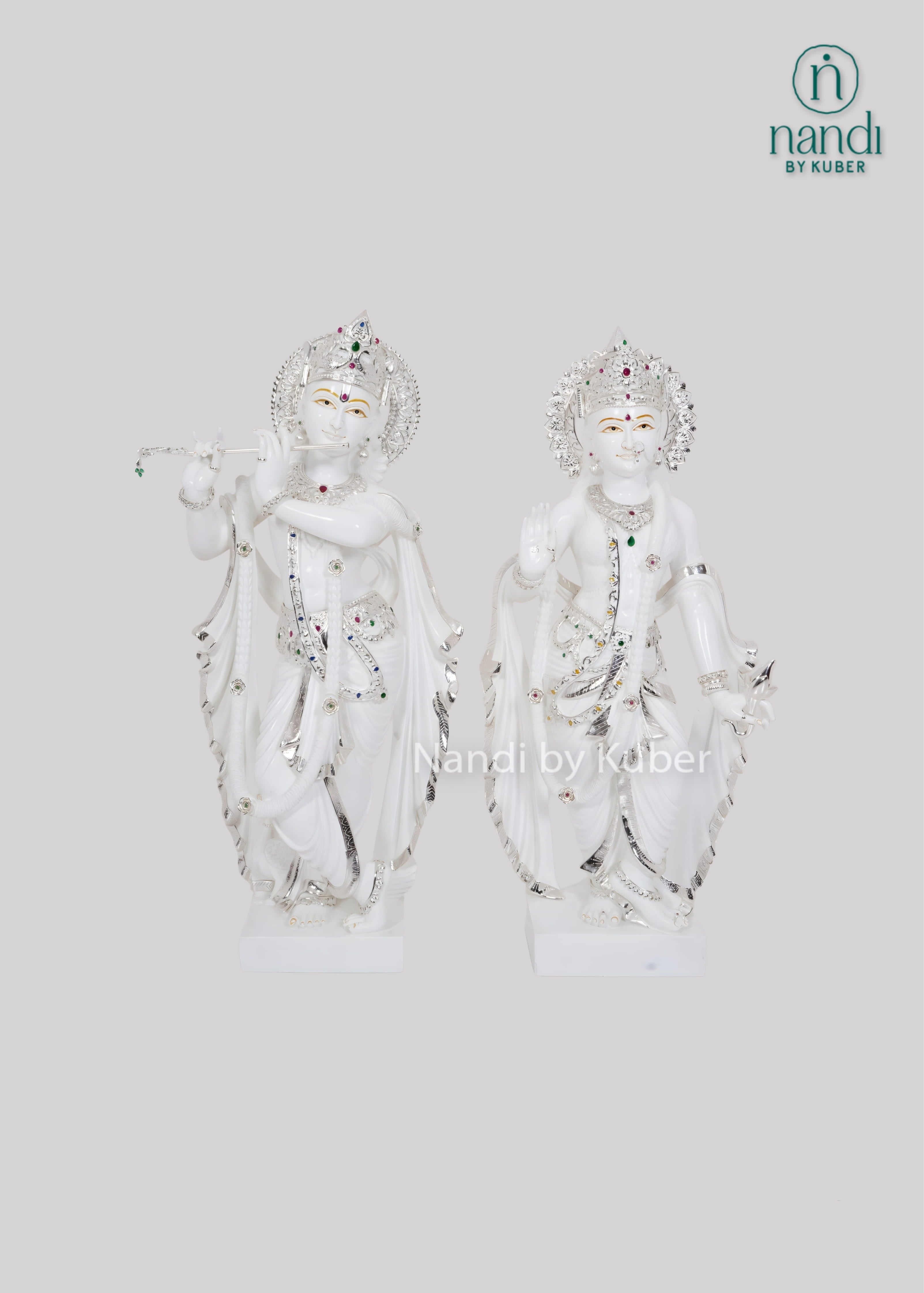 White marble Radha Krishna statue set