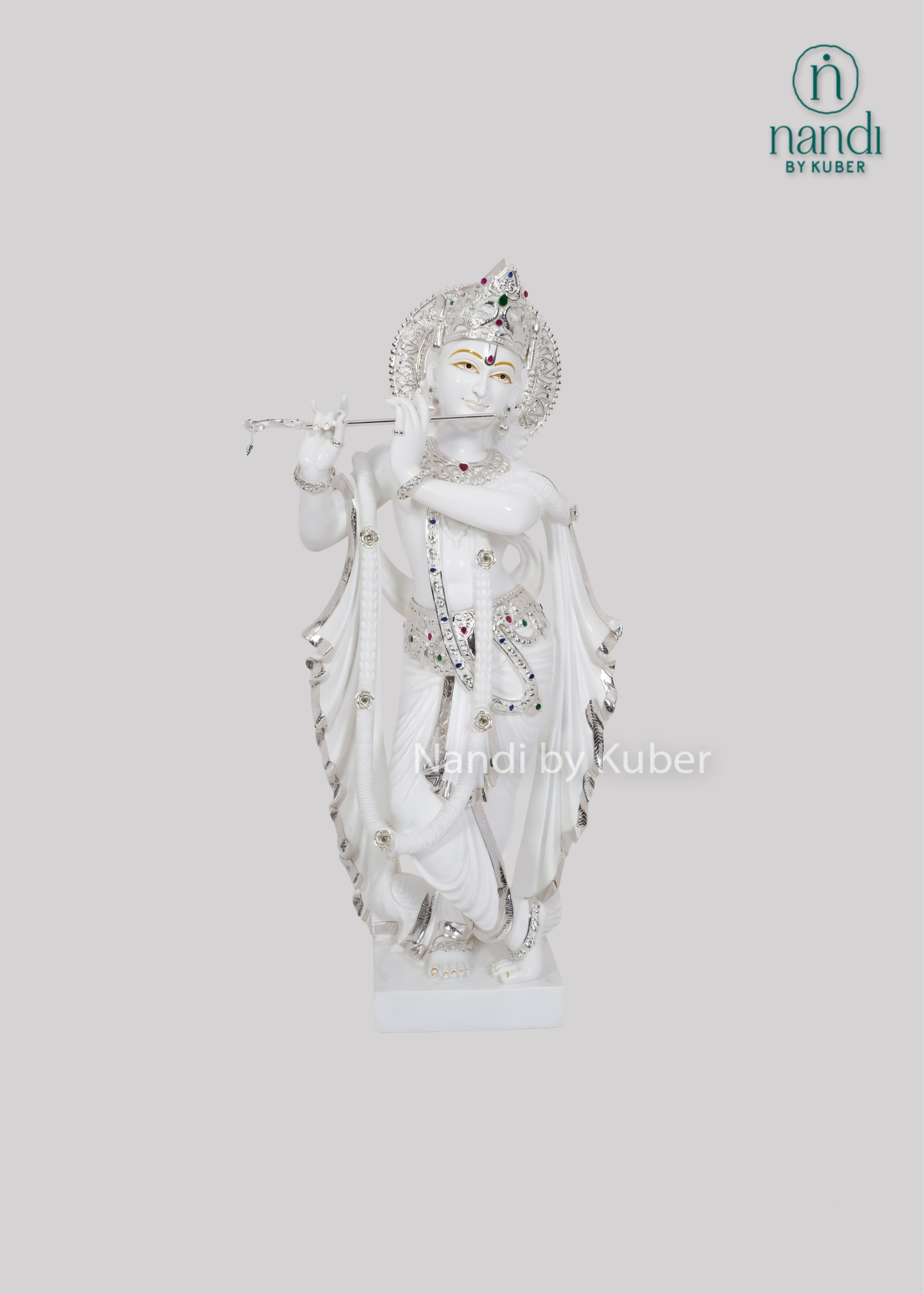 White marble Radha Krishna statue set