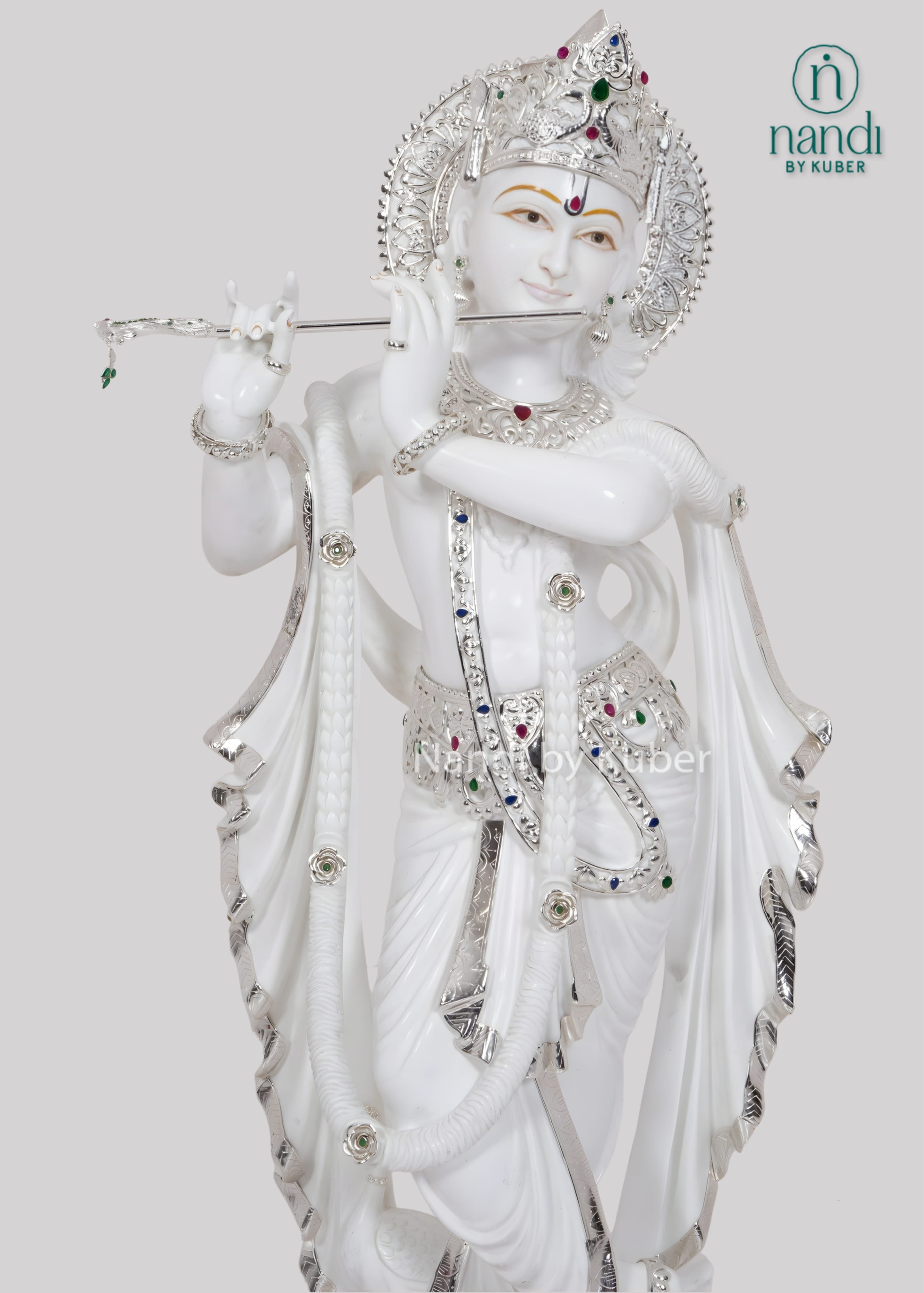 White marble Radha Krishna statue set