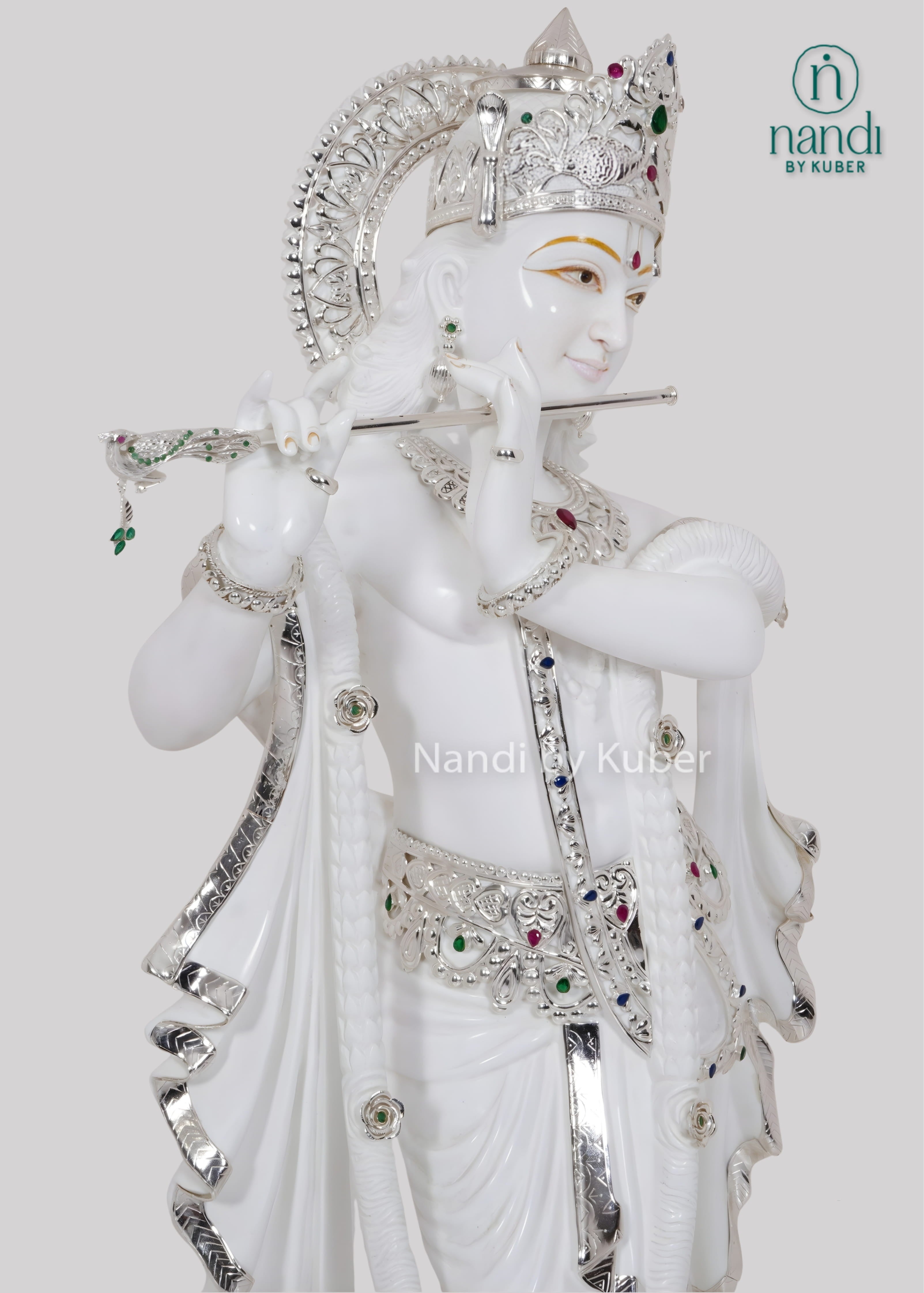 White marble Radha Krishna statue set