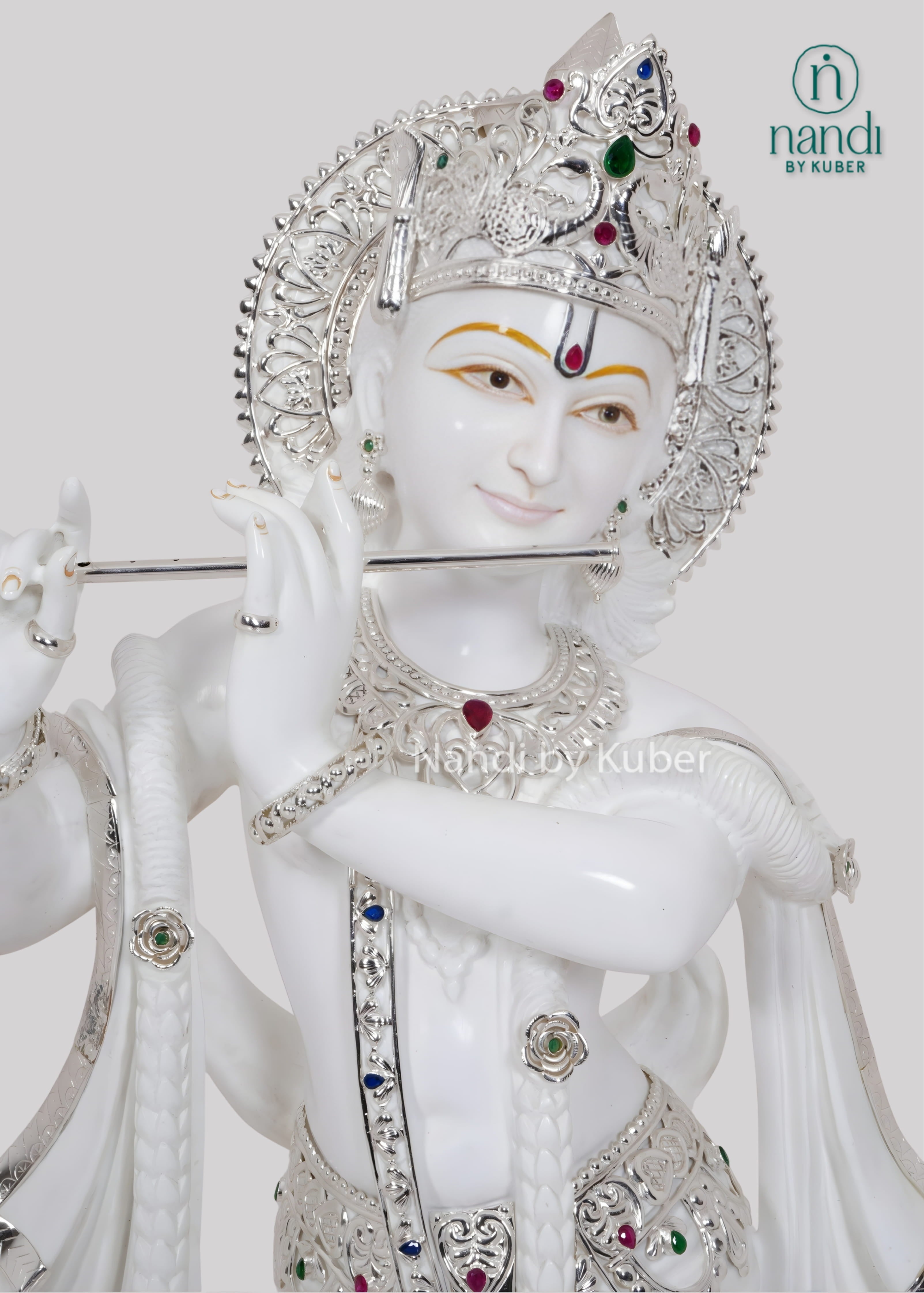 White marble Radha Krishna statue set